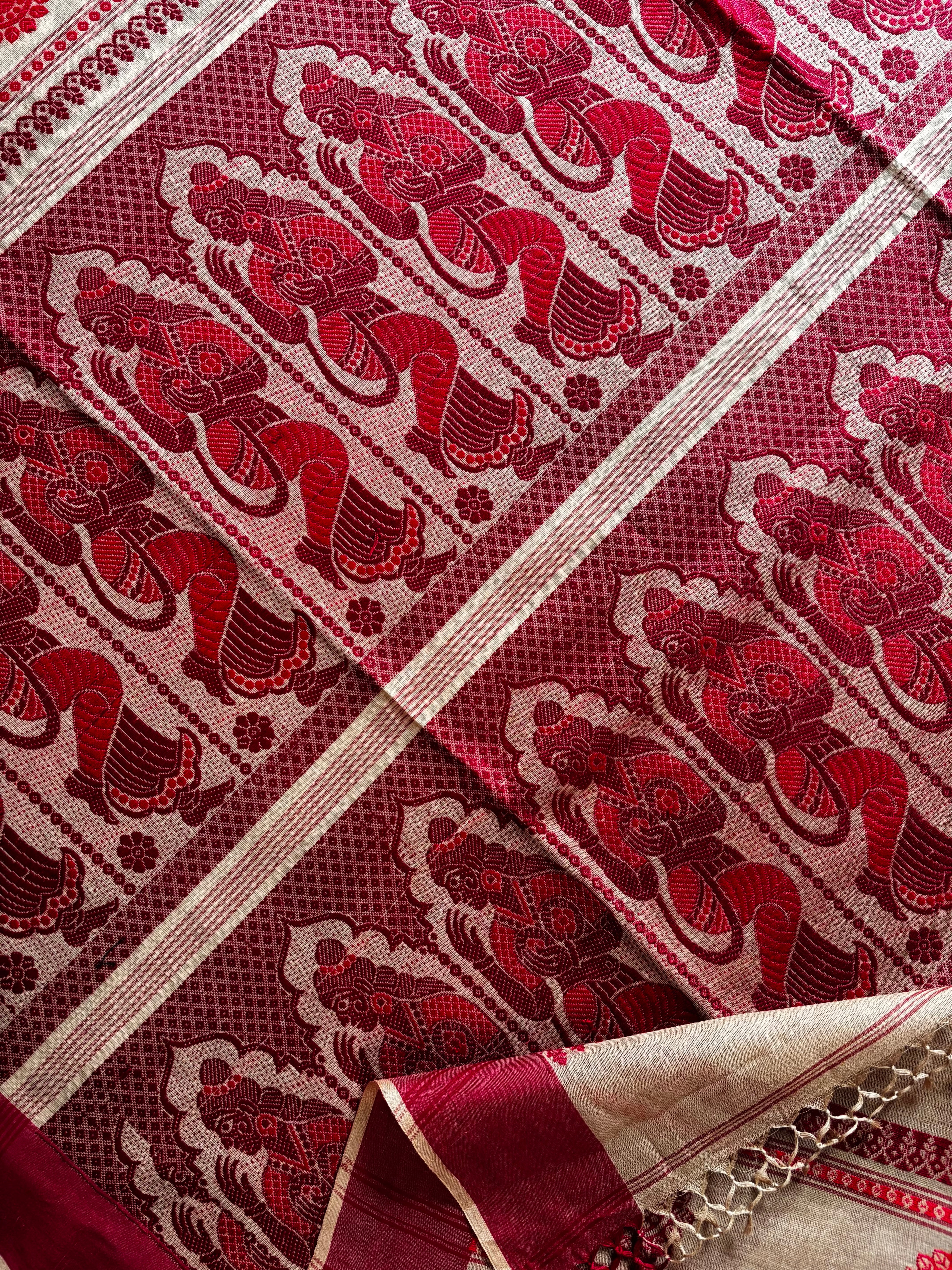 Handwoven Mud Colour Cotton Baluchari Saree