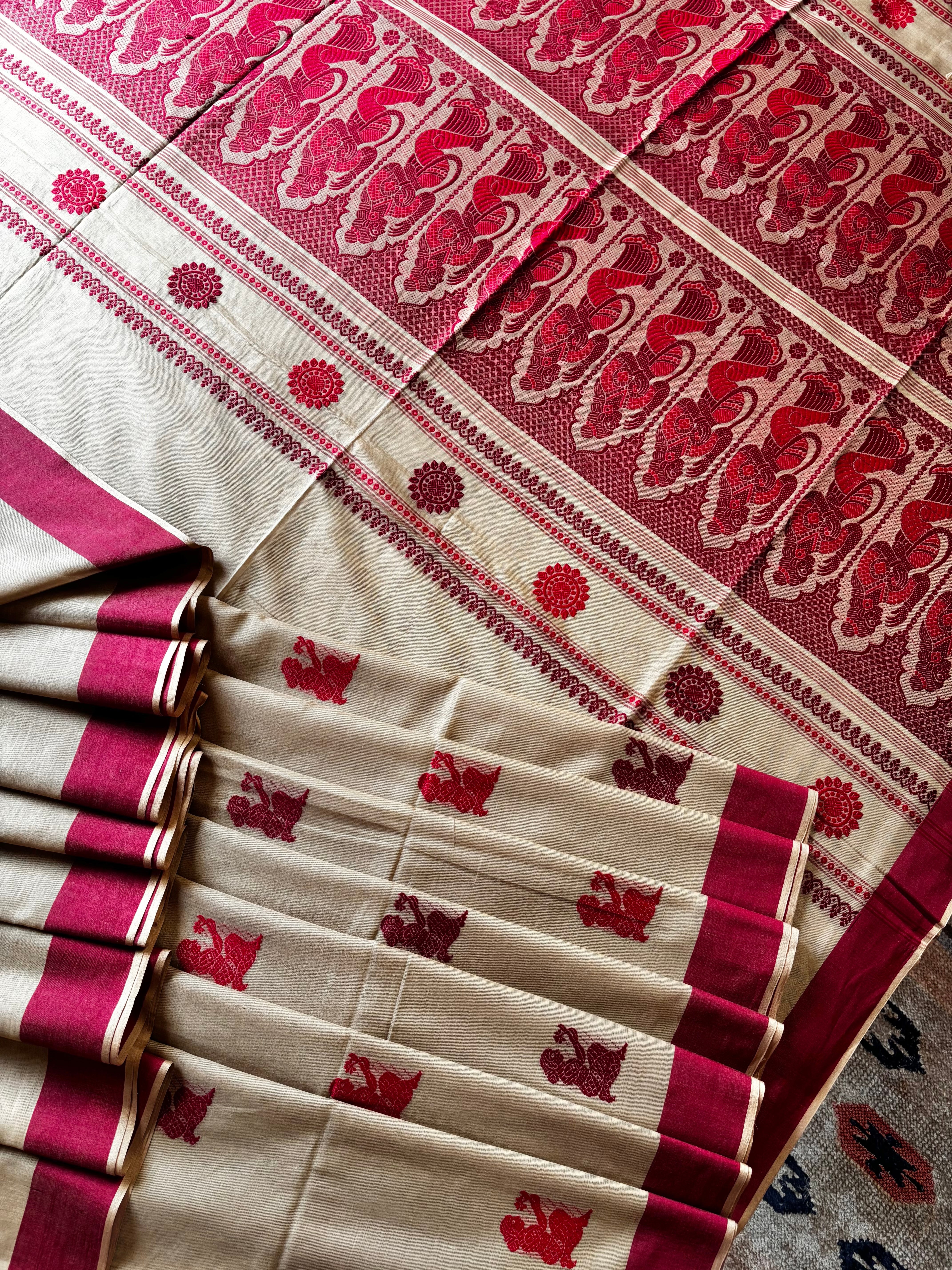 Handwoven Mud Colour Cotton Baluchari Saree