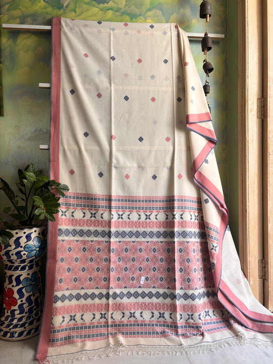 Handwoven Offwhite Colour Phulia Cotton Saree