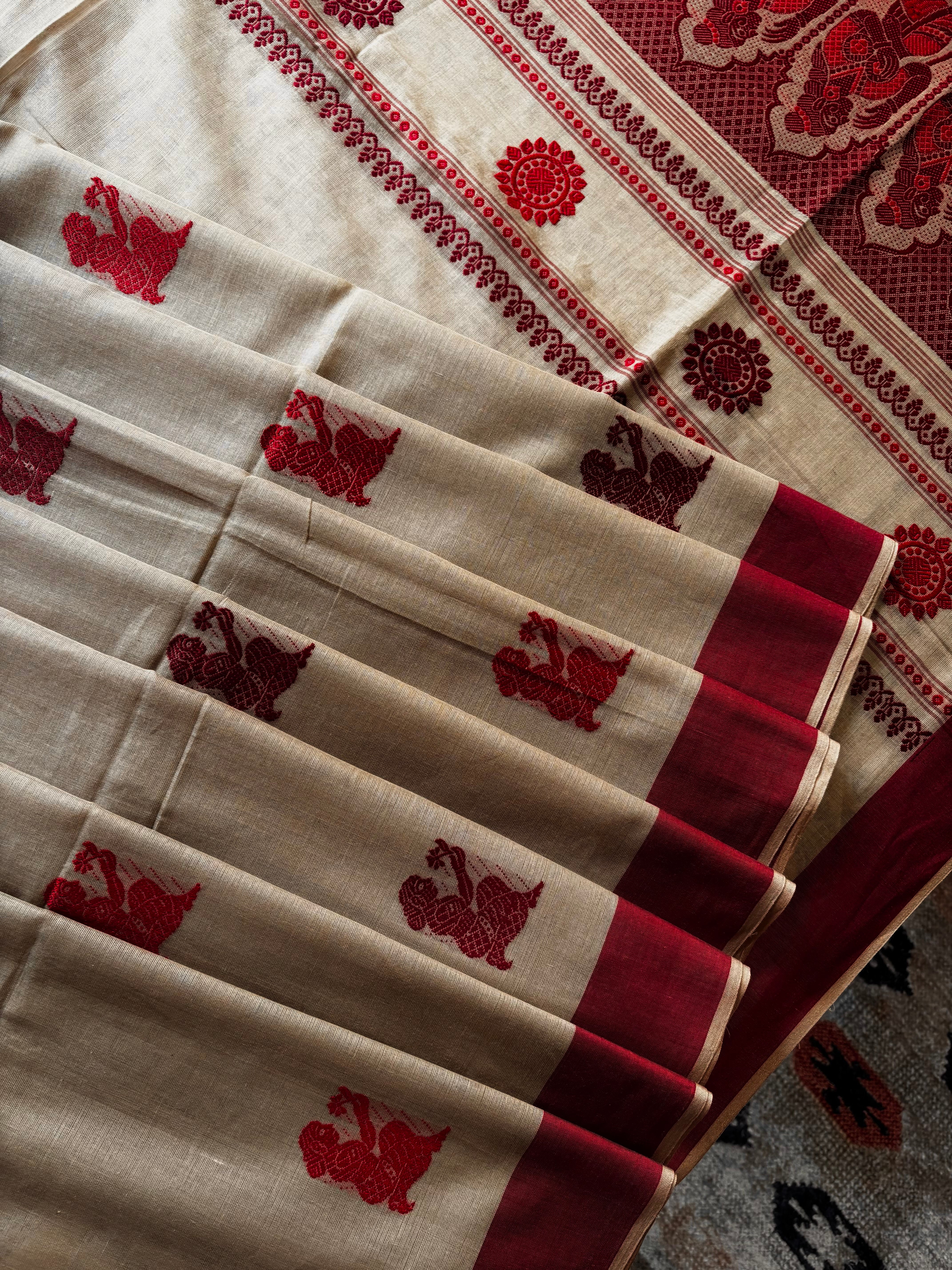 Handwoven Mud Colour Cotton Baluchari Saree