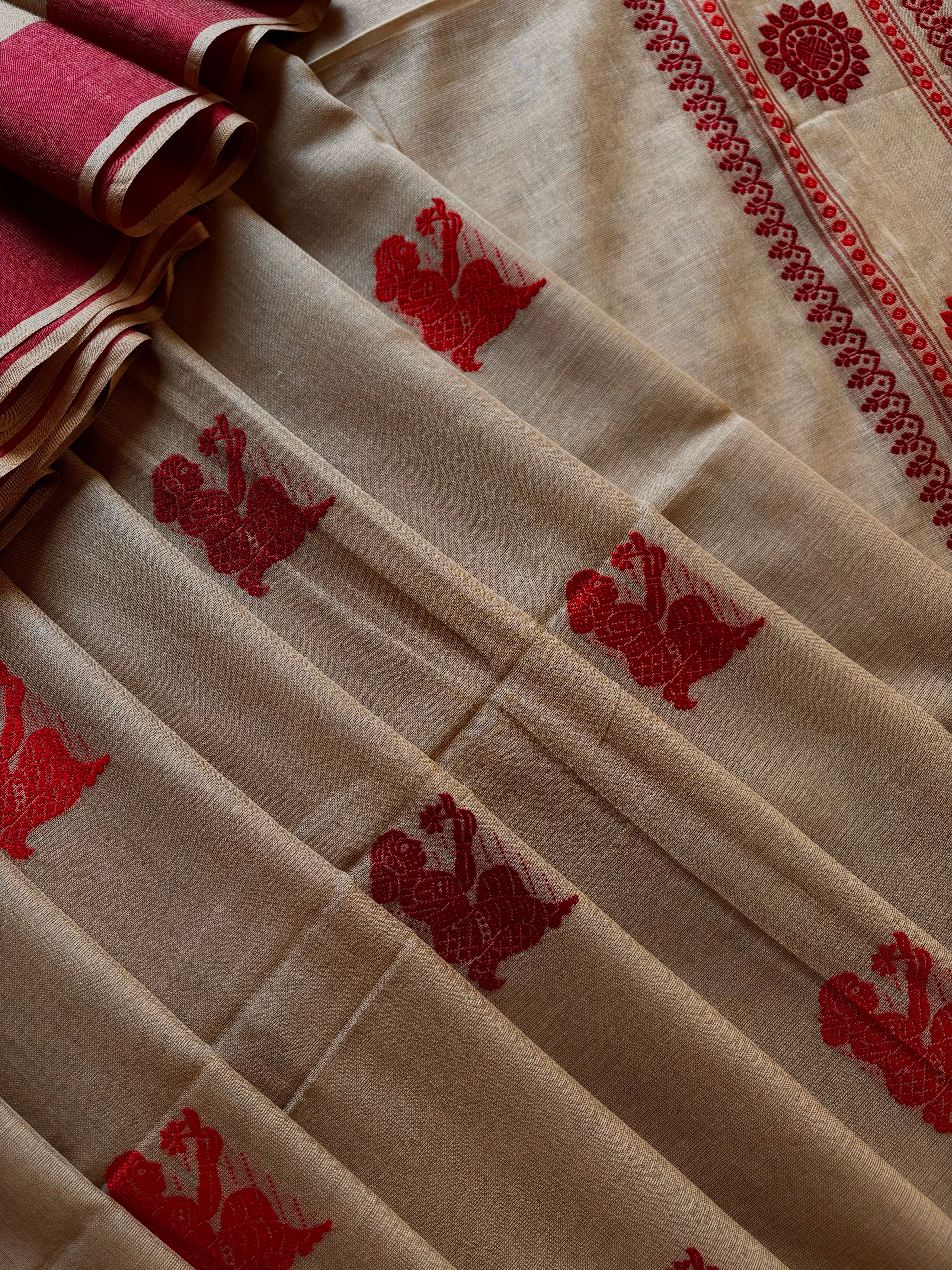 Handwoven Mud Colour Cotton Baluchari Saree