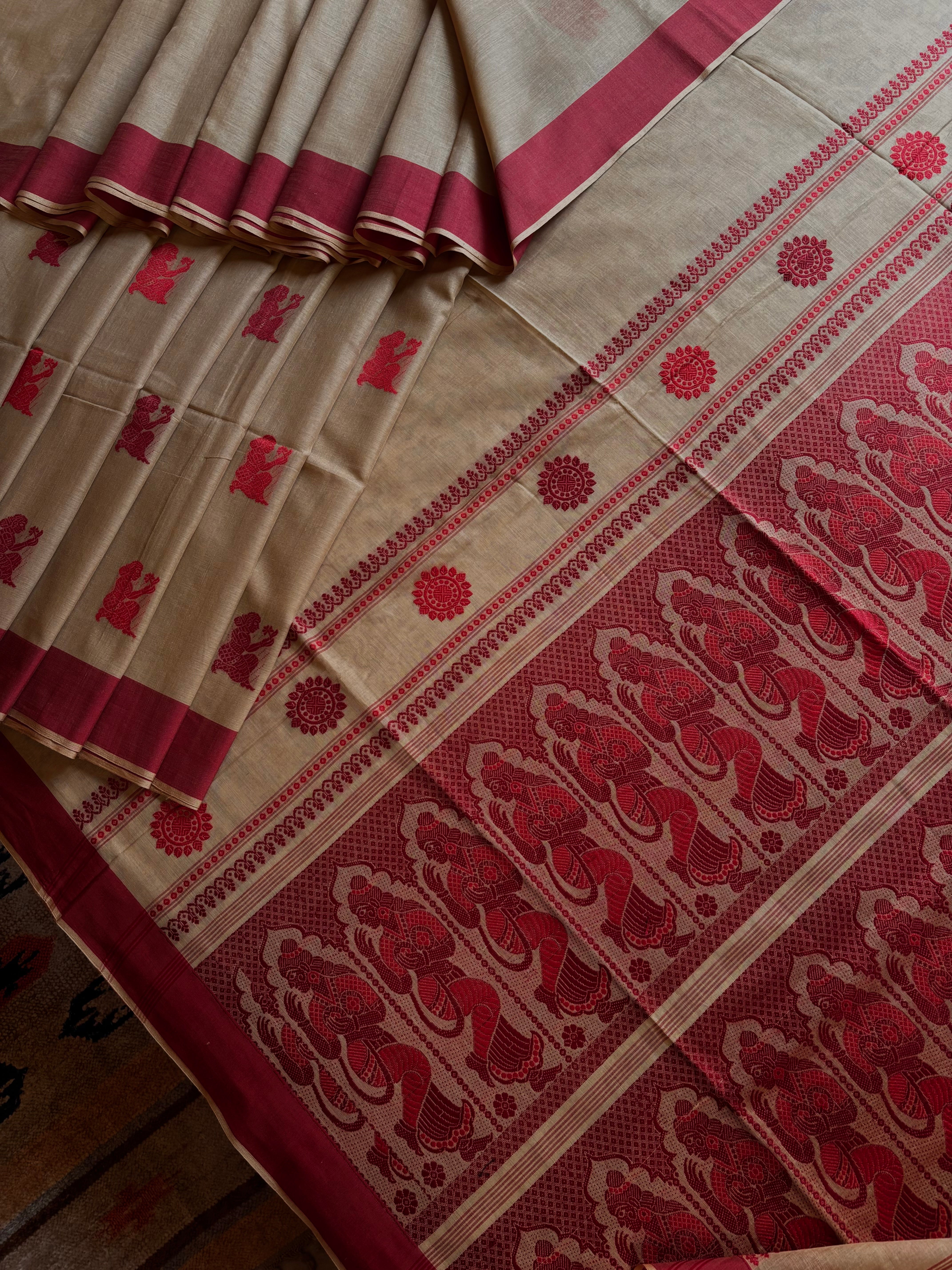 Handwoven Mud Colour Cotton Baluchari Saree