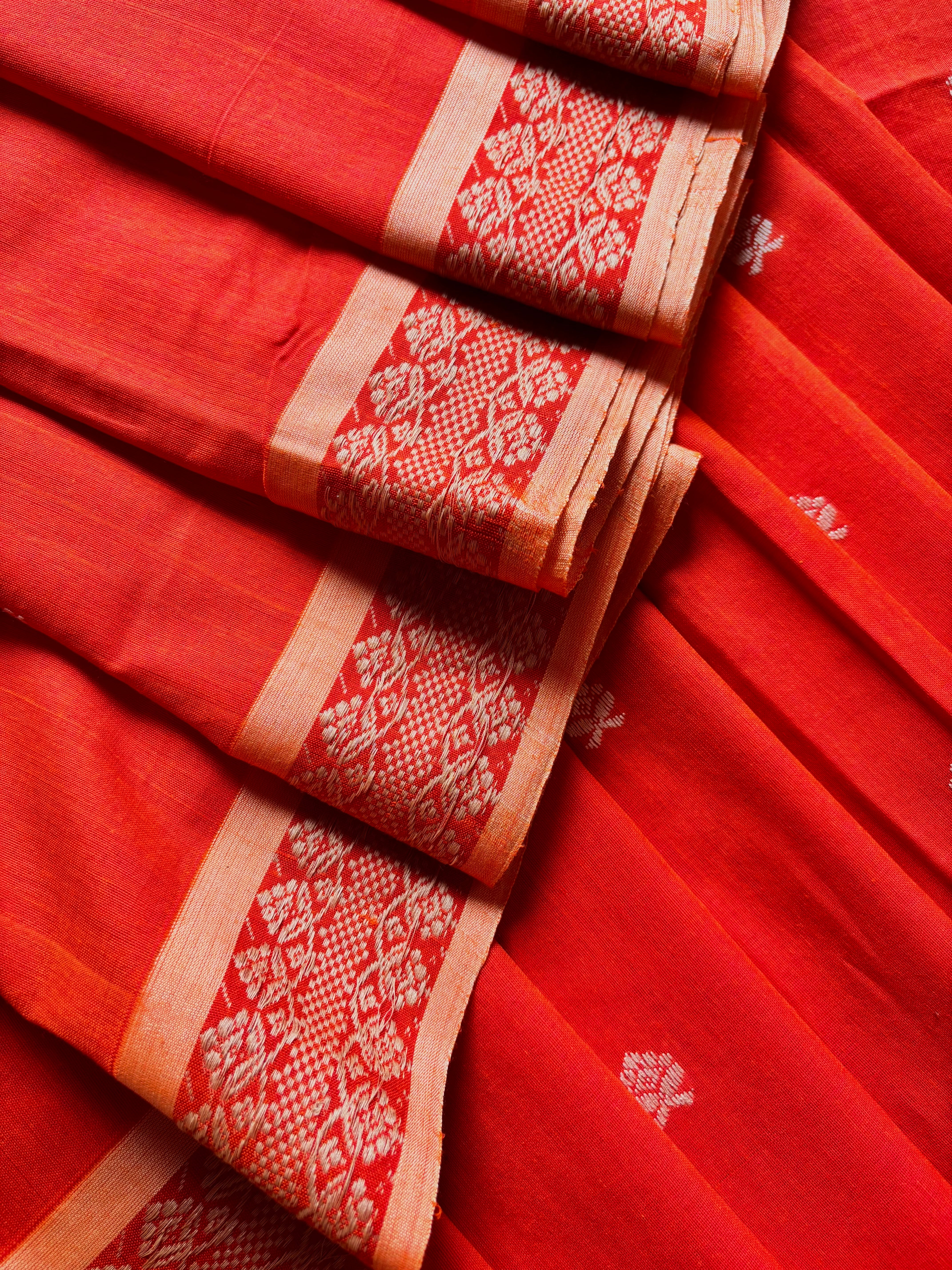 Handwoven Orange Colour Phulia Cotton Saree