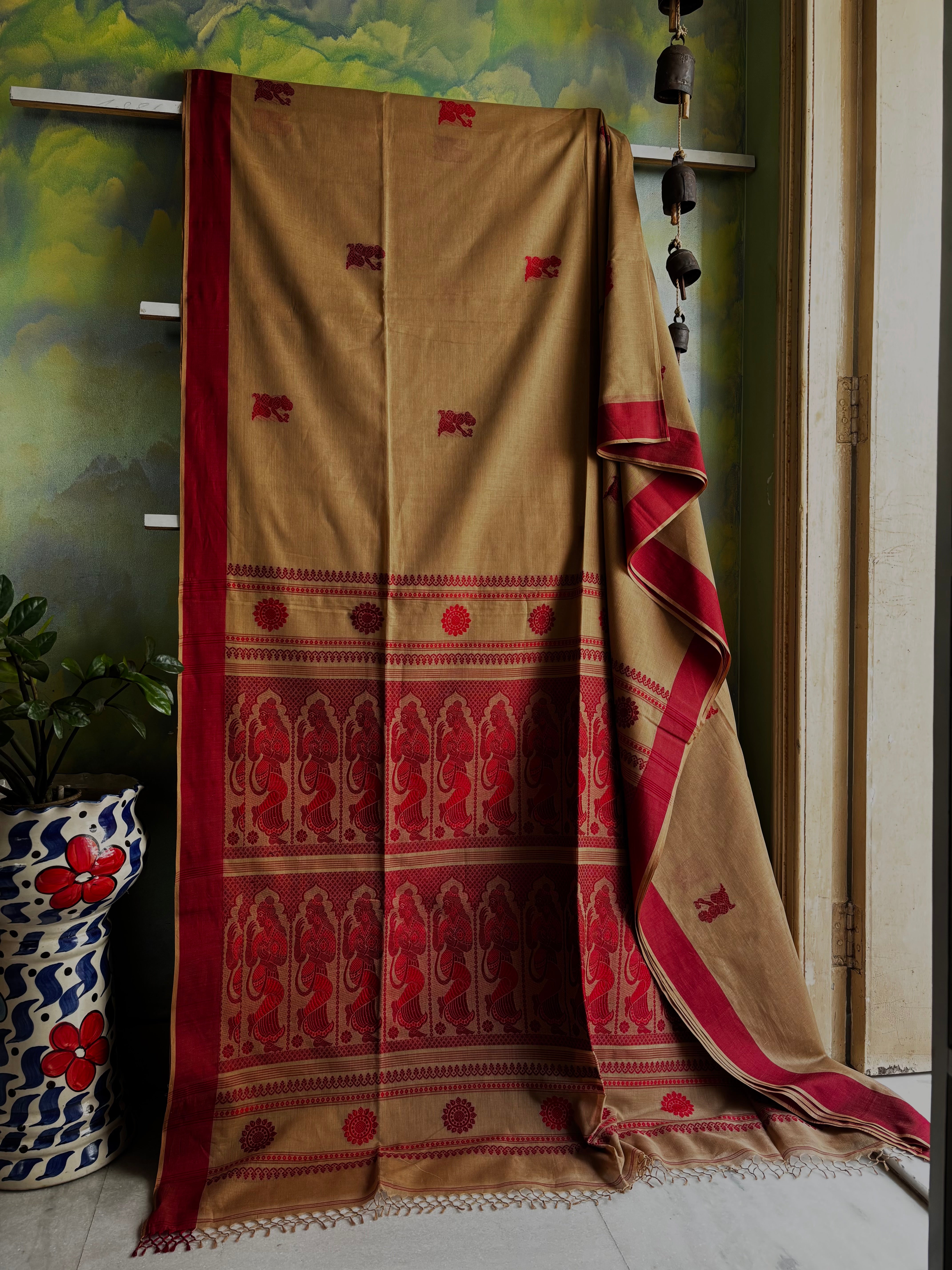 Handwoven Mud Colour Cotton Baluchari Saree