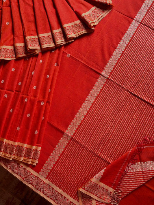 Handwoven Orange Colour Phulia Cotton Saree