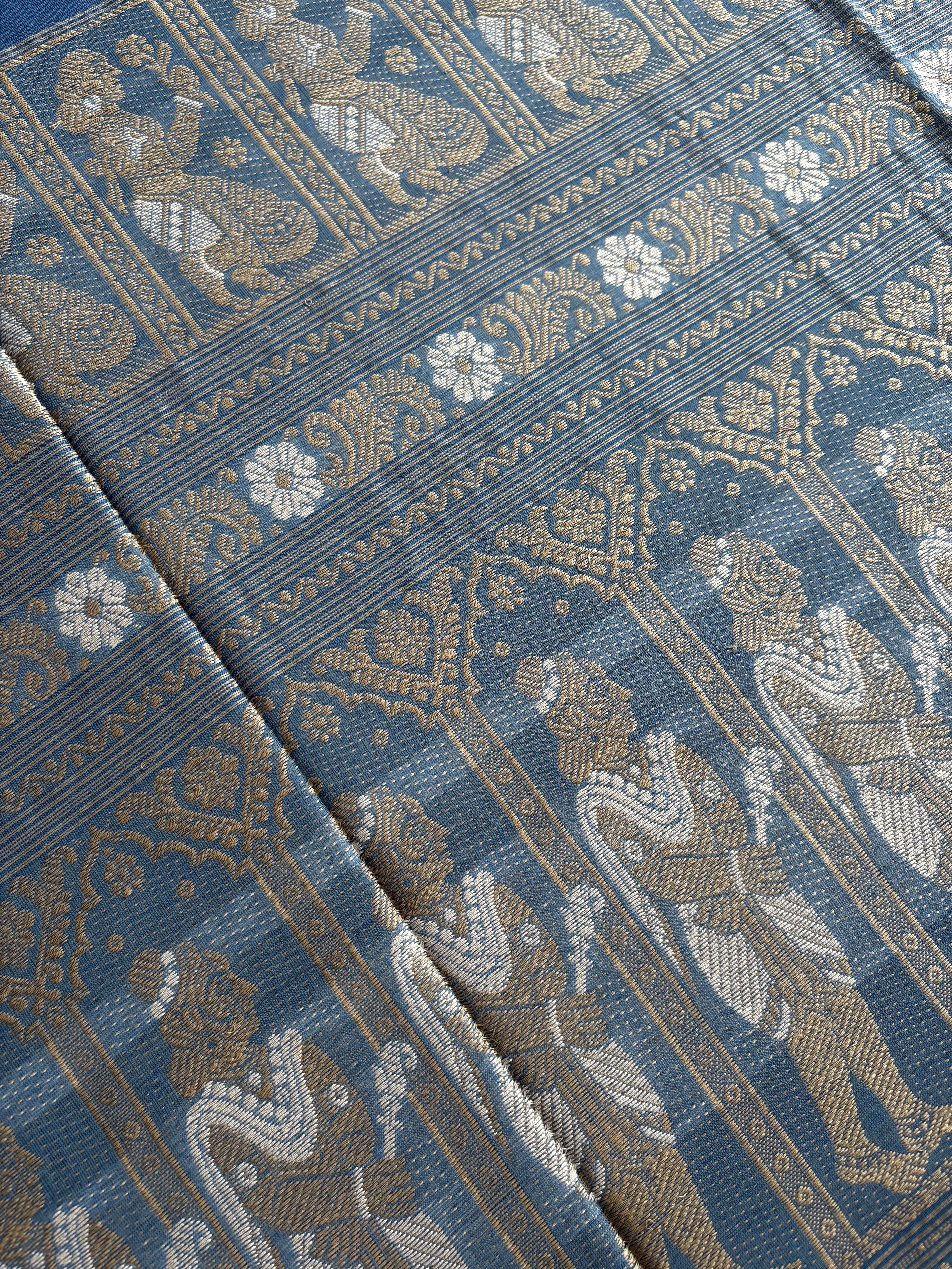 Handwoven Light Blue Colour Cotton Baluchari Saree