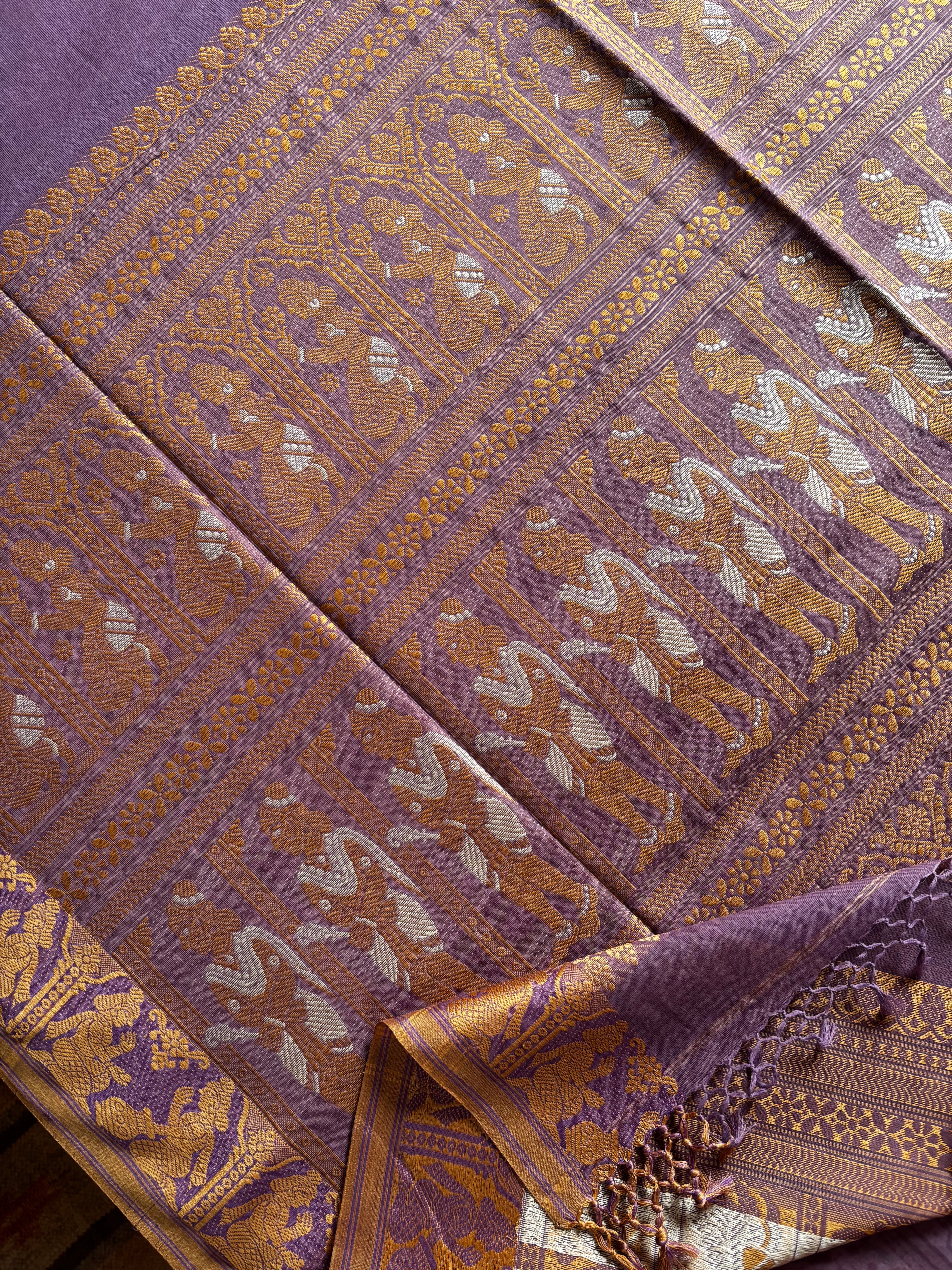 Handwoven Light Dusty Purple Colour Cotton Baluchari Saree