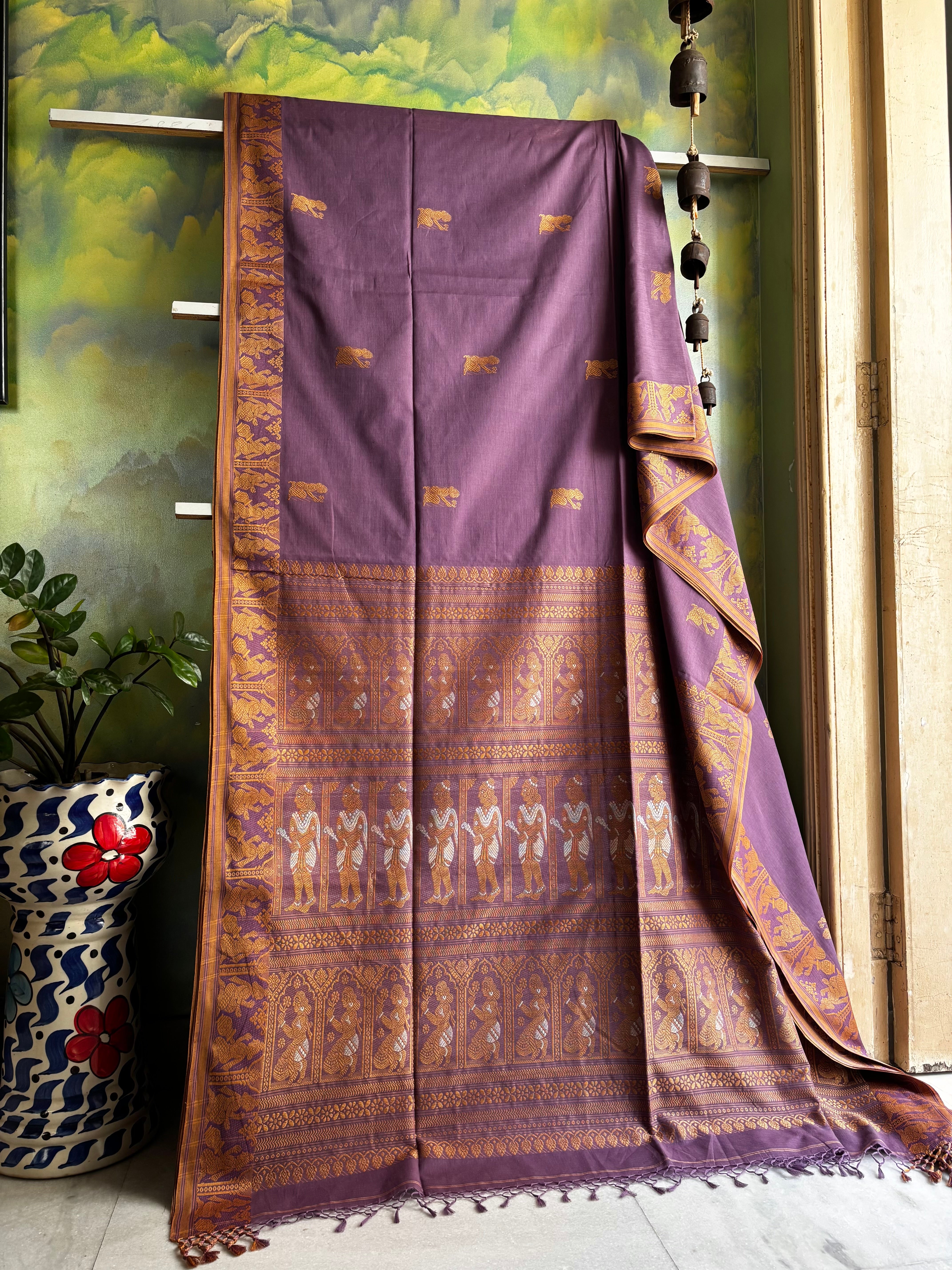 Handwoven Light Dusty Purple Colour Cotton Baluchari Saree