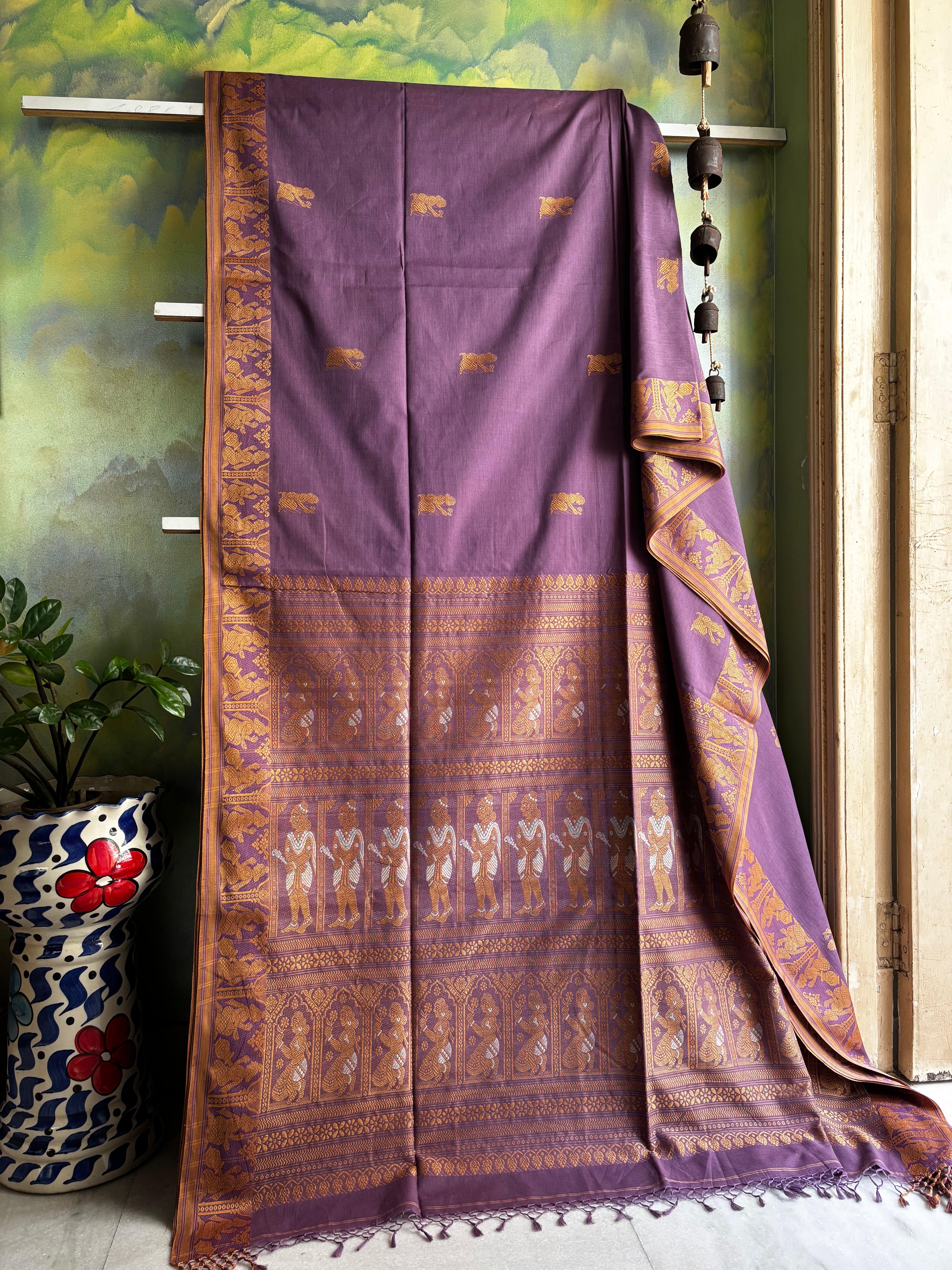 Handwoven Light Dusty Purple Colour Cotton Baluchari Saree