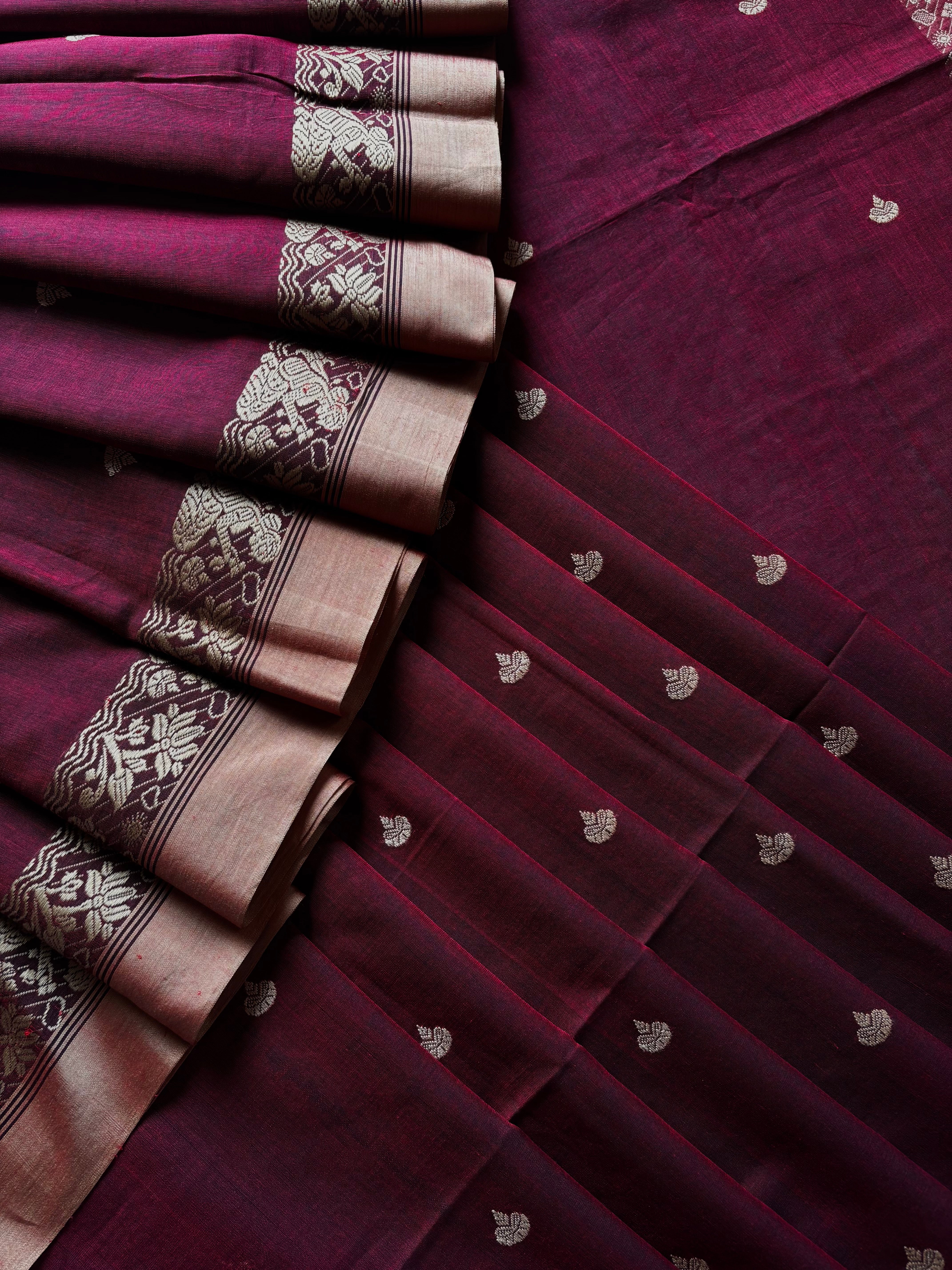 Handwoven Maroon Colour Cotton Baluchari Saree