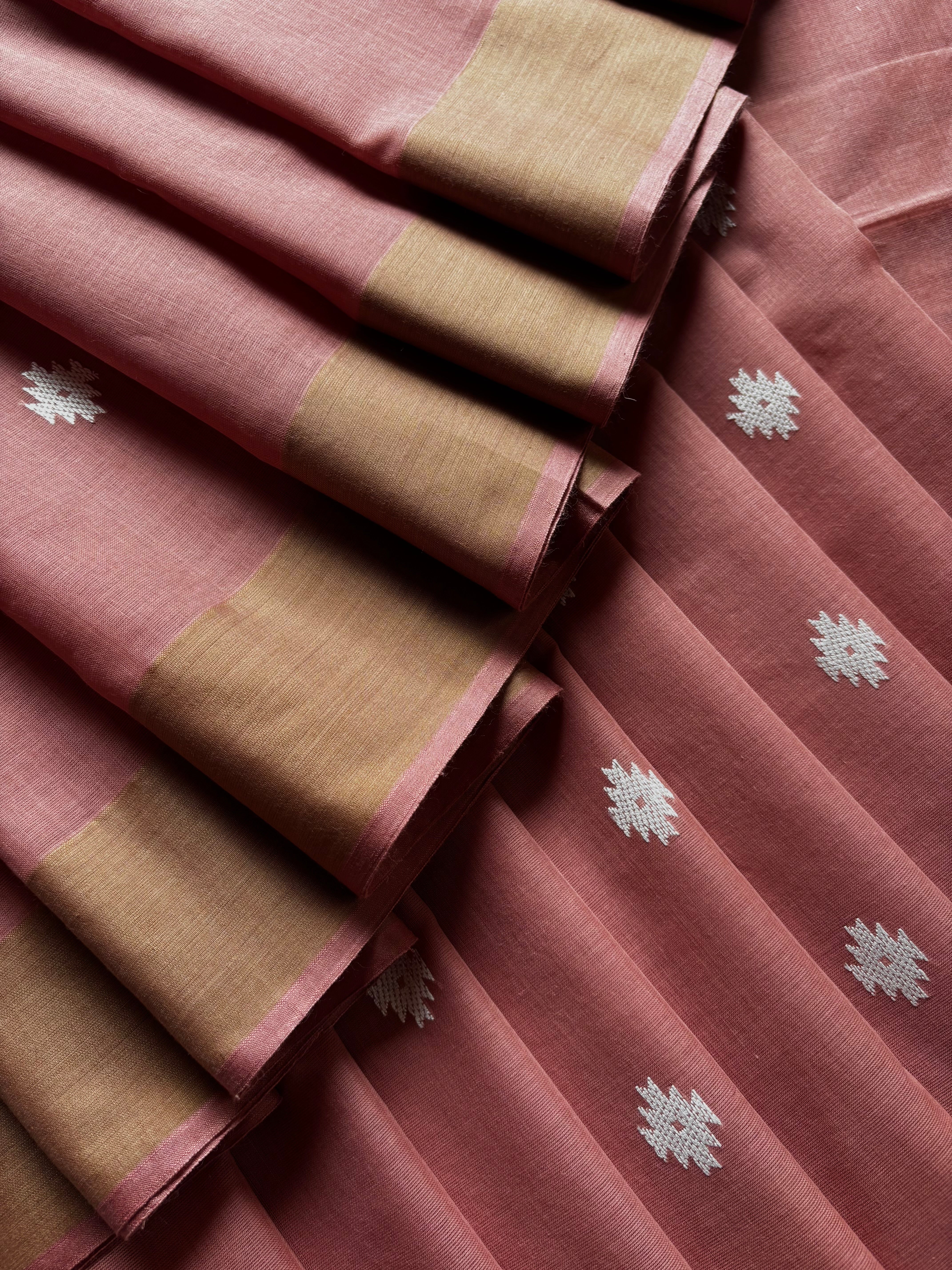 Handwoven Light Peachich Pink Colour Cotton Baluchari Saree