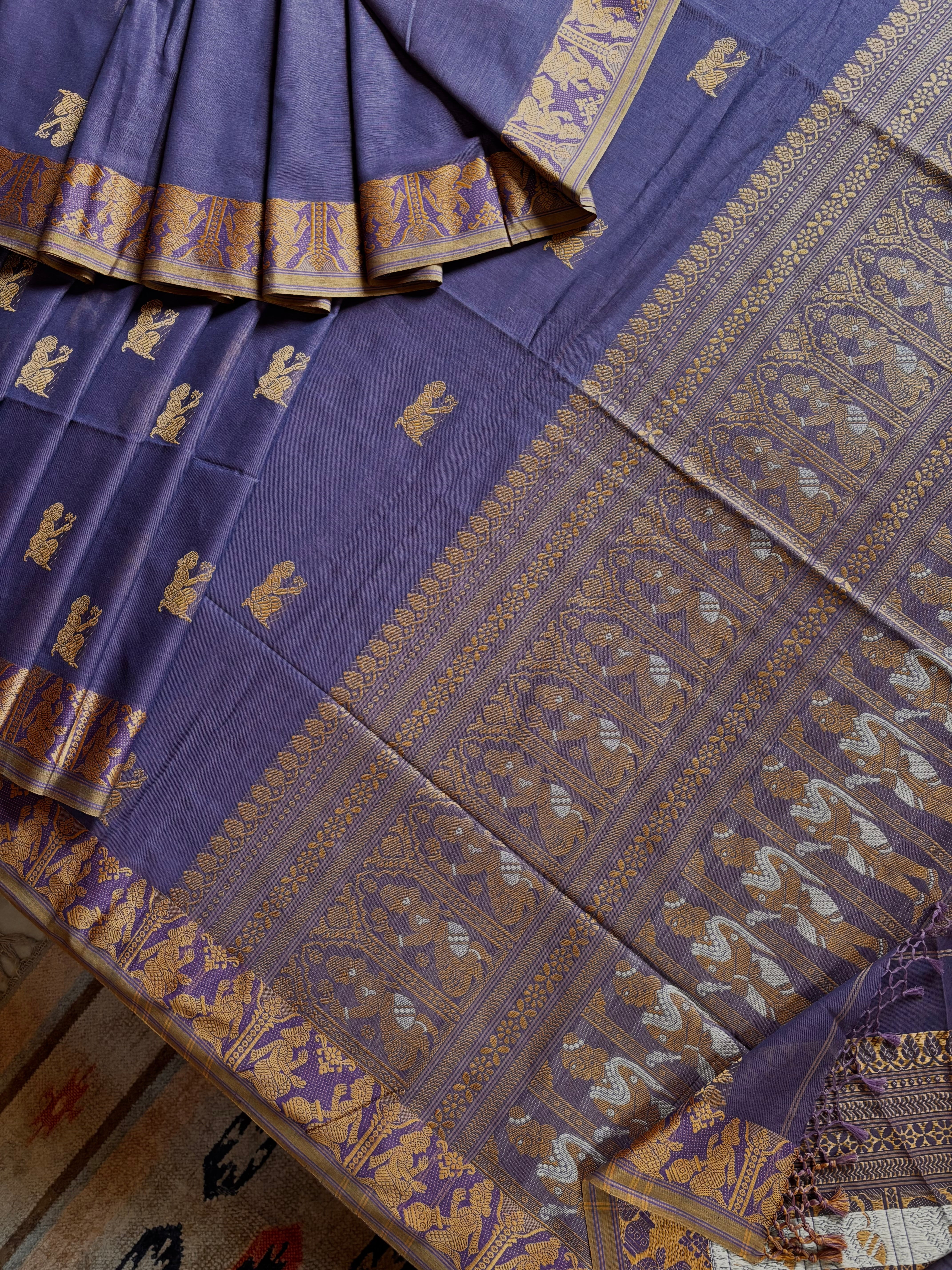 Handwoven Light Dusty Putple Colour Cotton Baluchari Saree