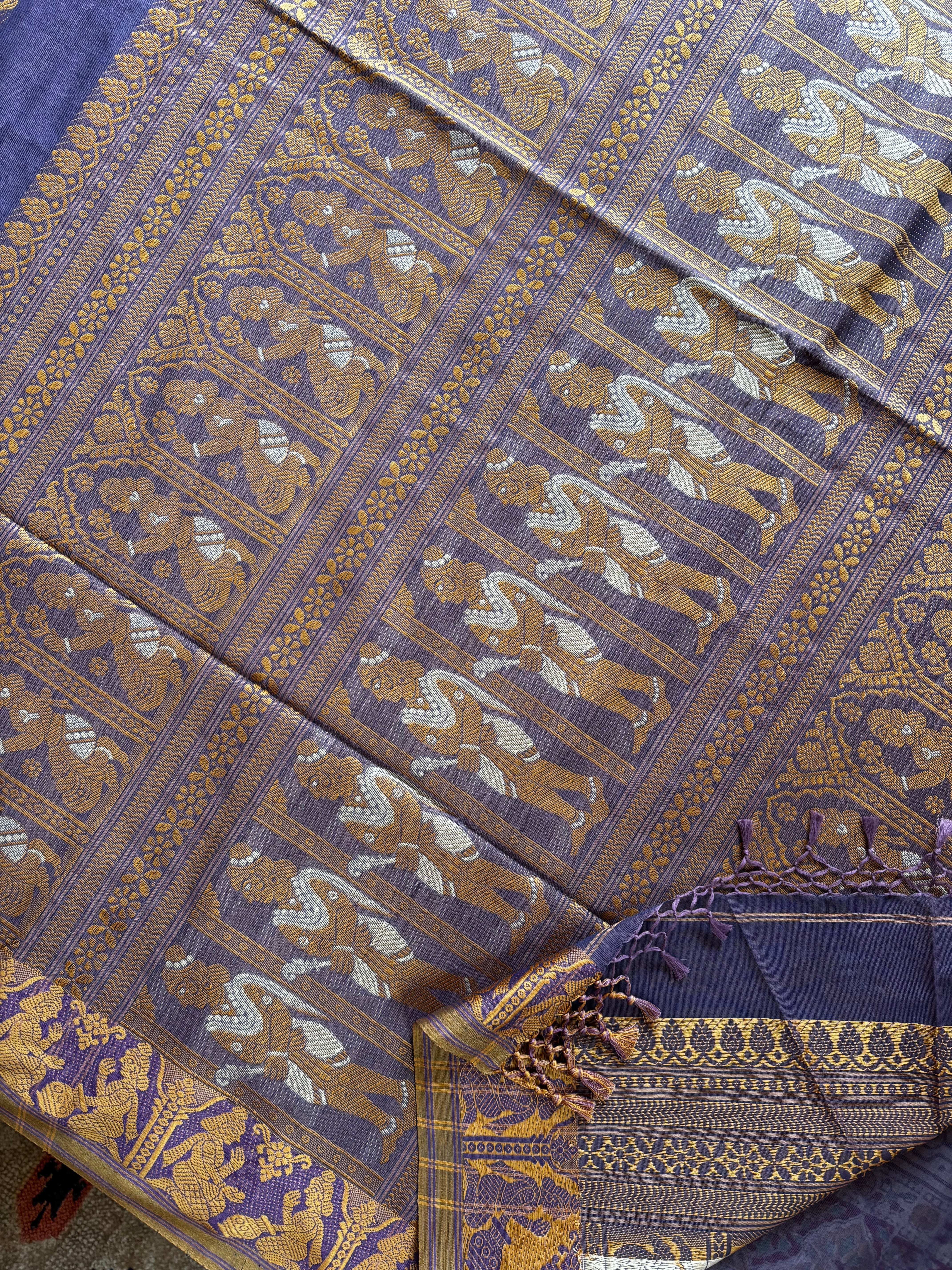 Handwoven Light Dusty Putple Colour Cotton Baluchari Saree