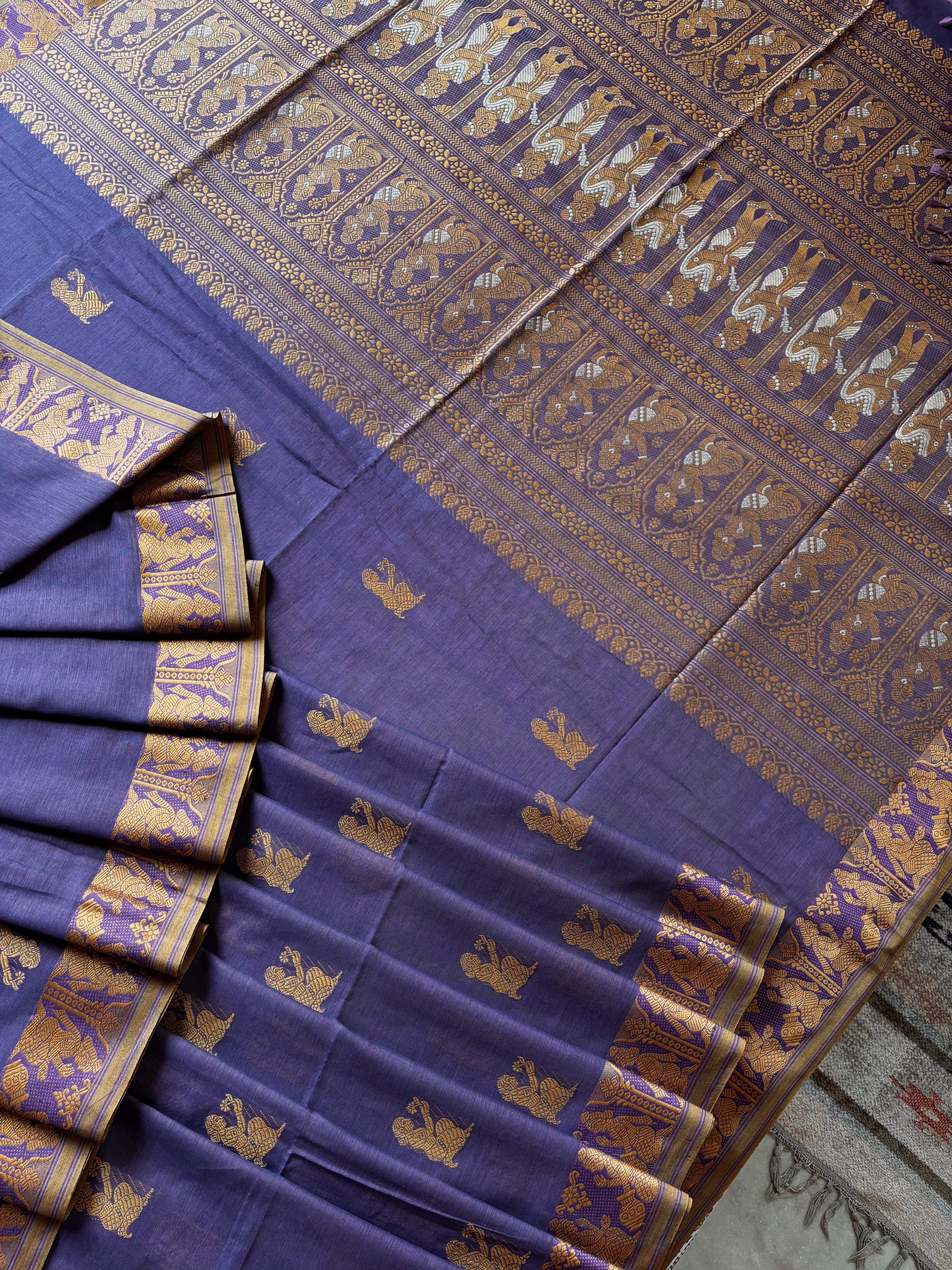 Handwoven Light Dusty Putple Colour Cotton Baluchari Saree