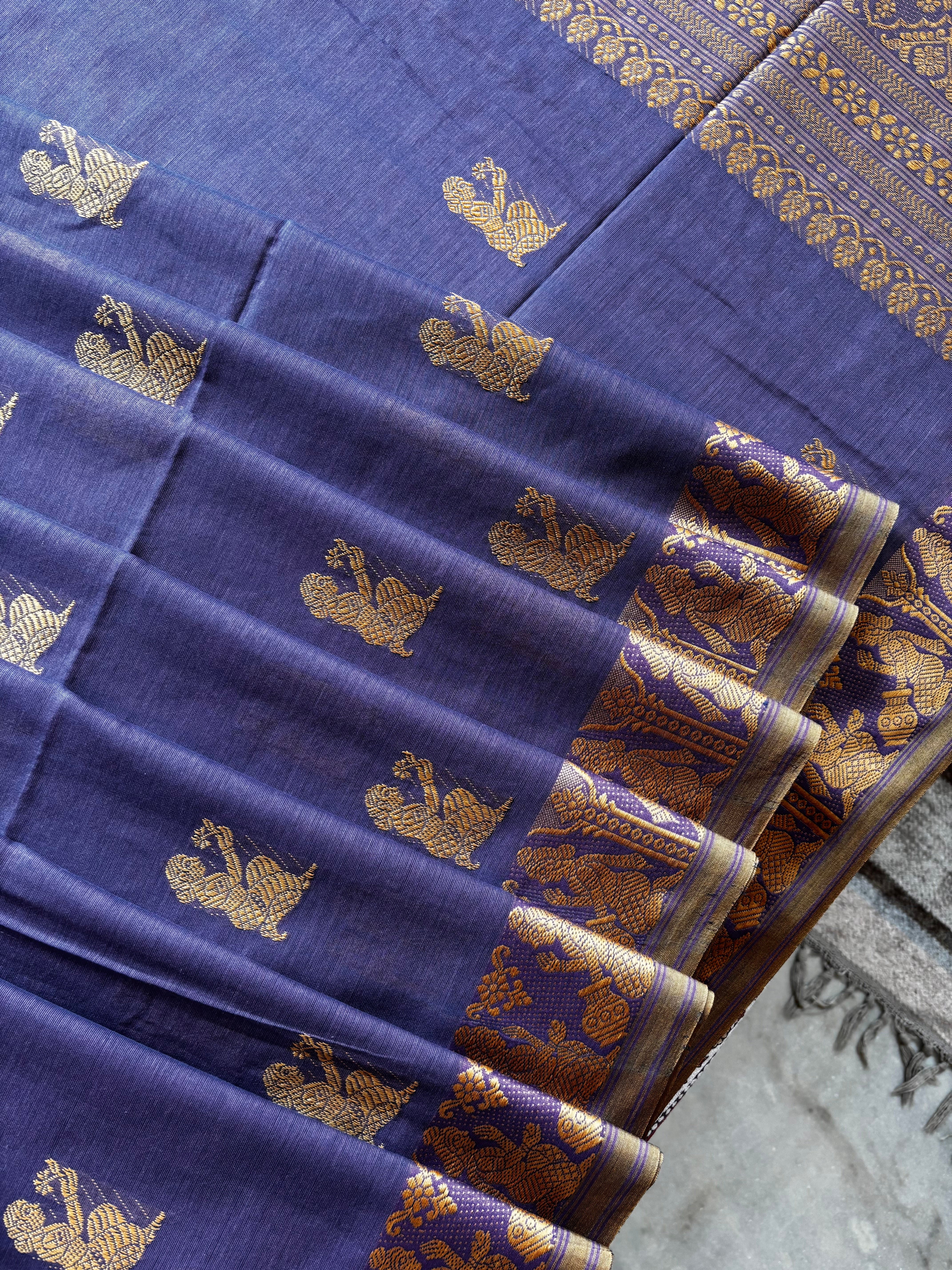 Handwoven Light Dusty Putple Colour Cotton Baluchari Saree