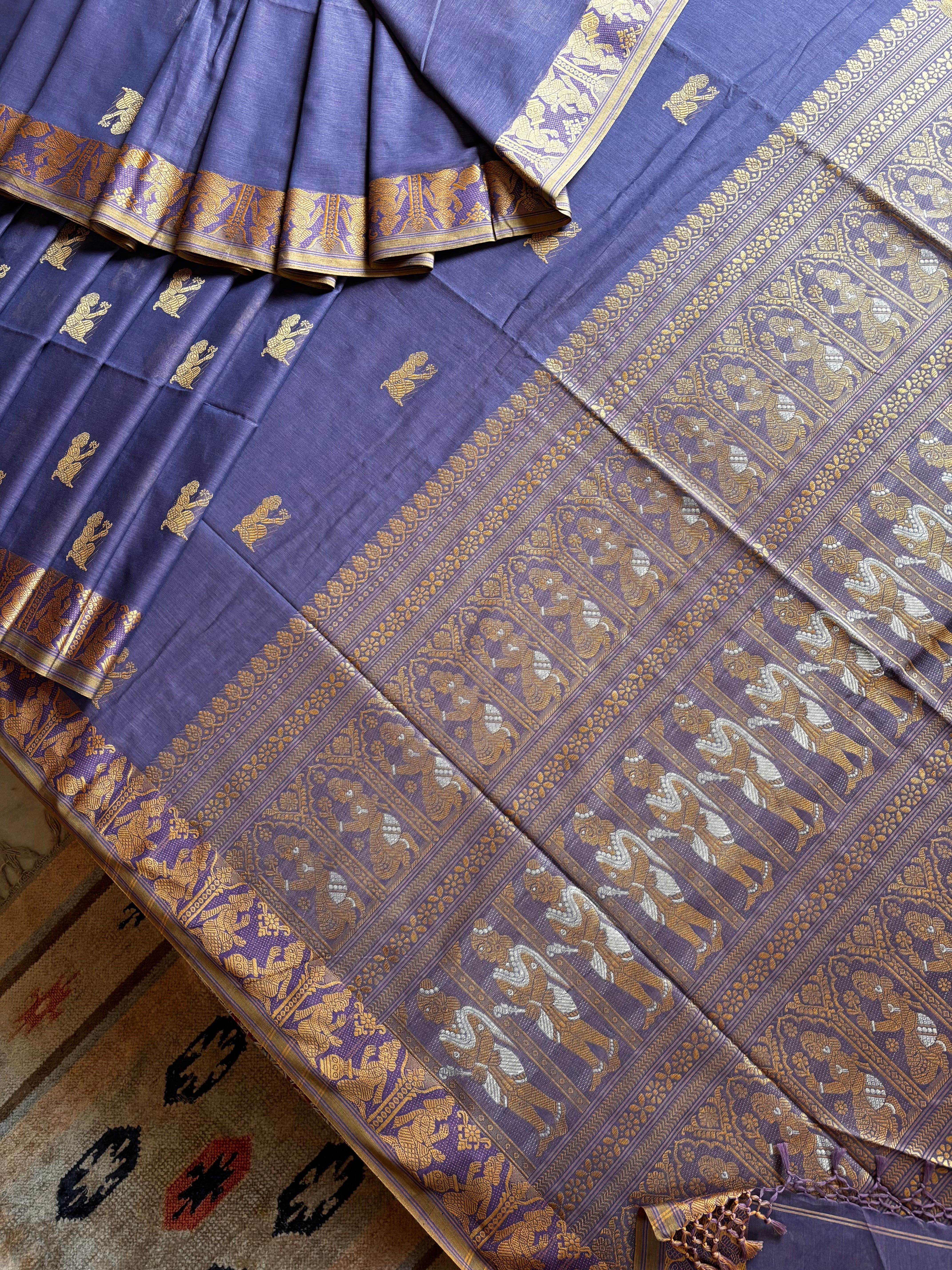 Handwoven Light Dusty Putple Colour Cotton Baluchari Saree