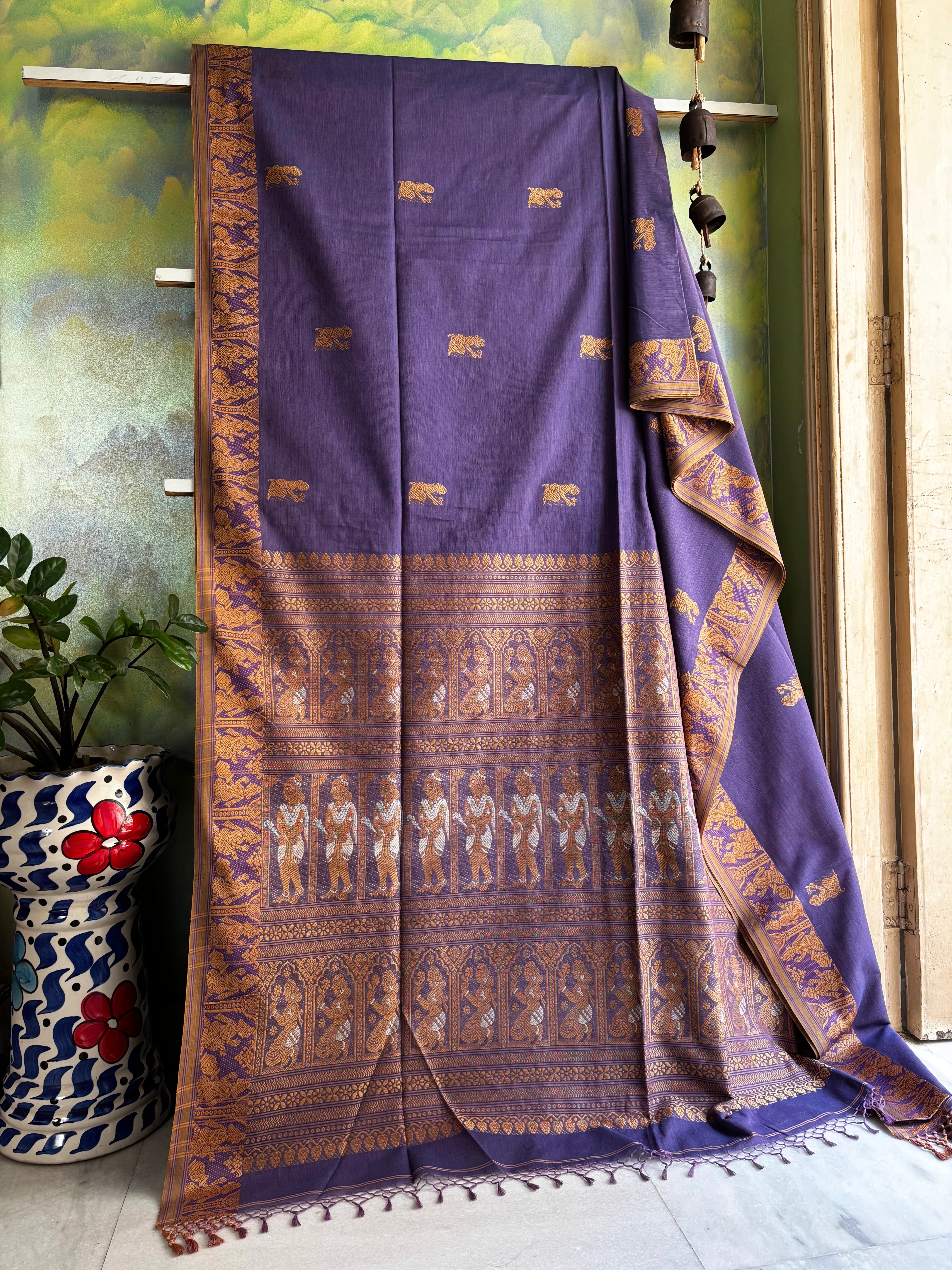 Handwoven Light Dusty Putple Colour Cotton Baluchari Saree