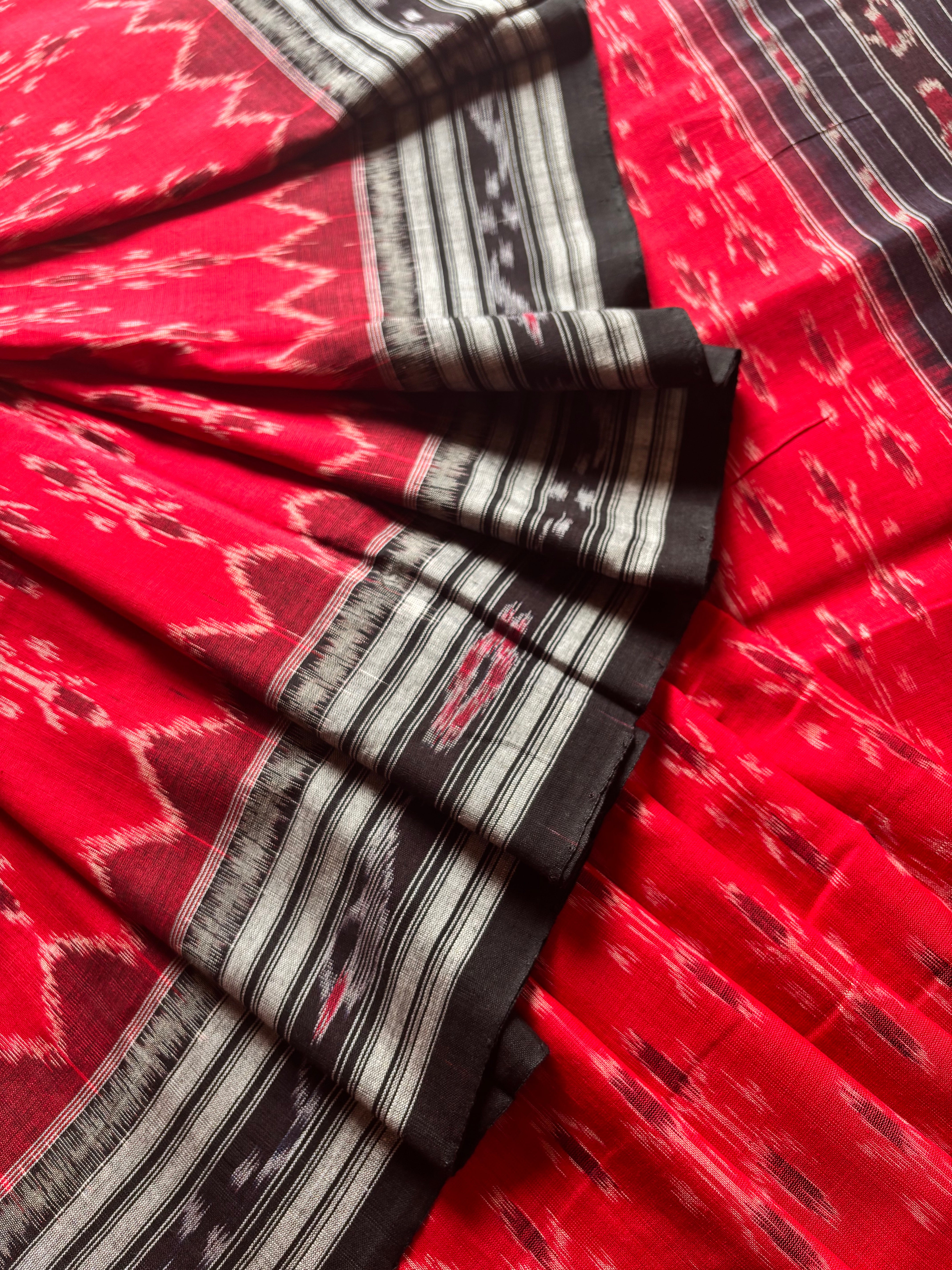 Handwoven Red Black Odisha Ikkat Cotton Saree