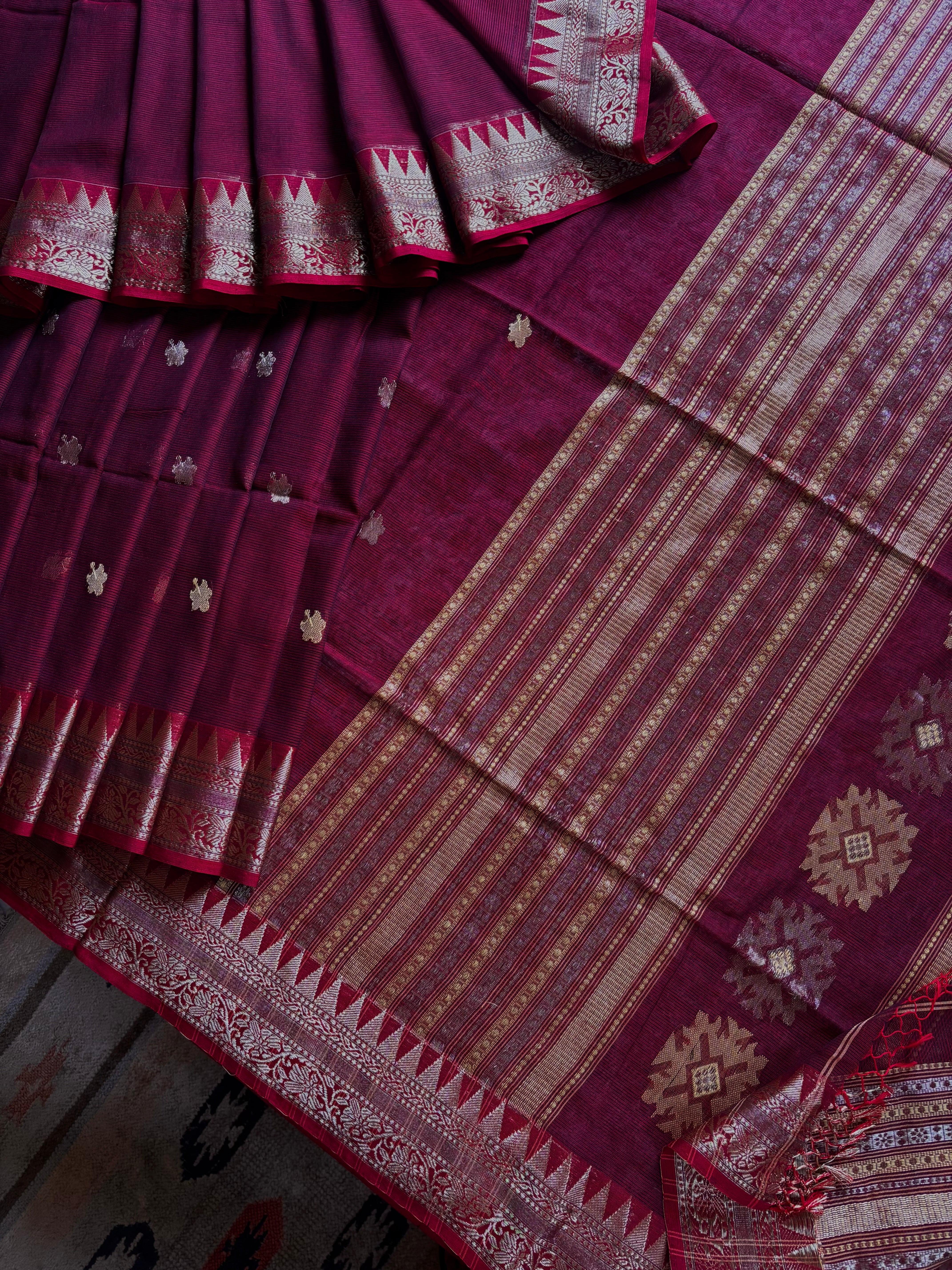 Handwoven Maroon Colour Phulia Cotton Saree