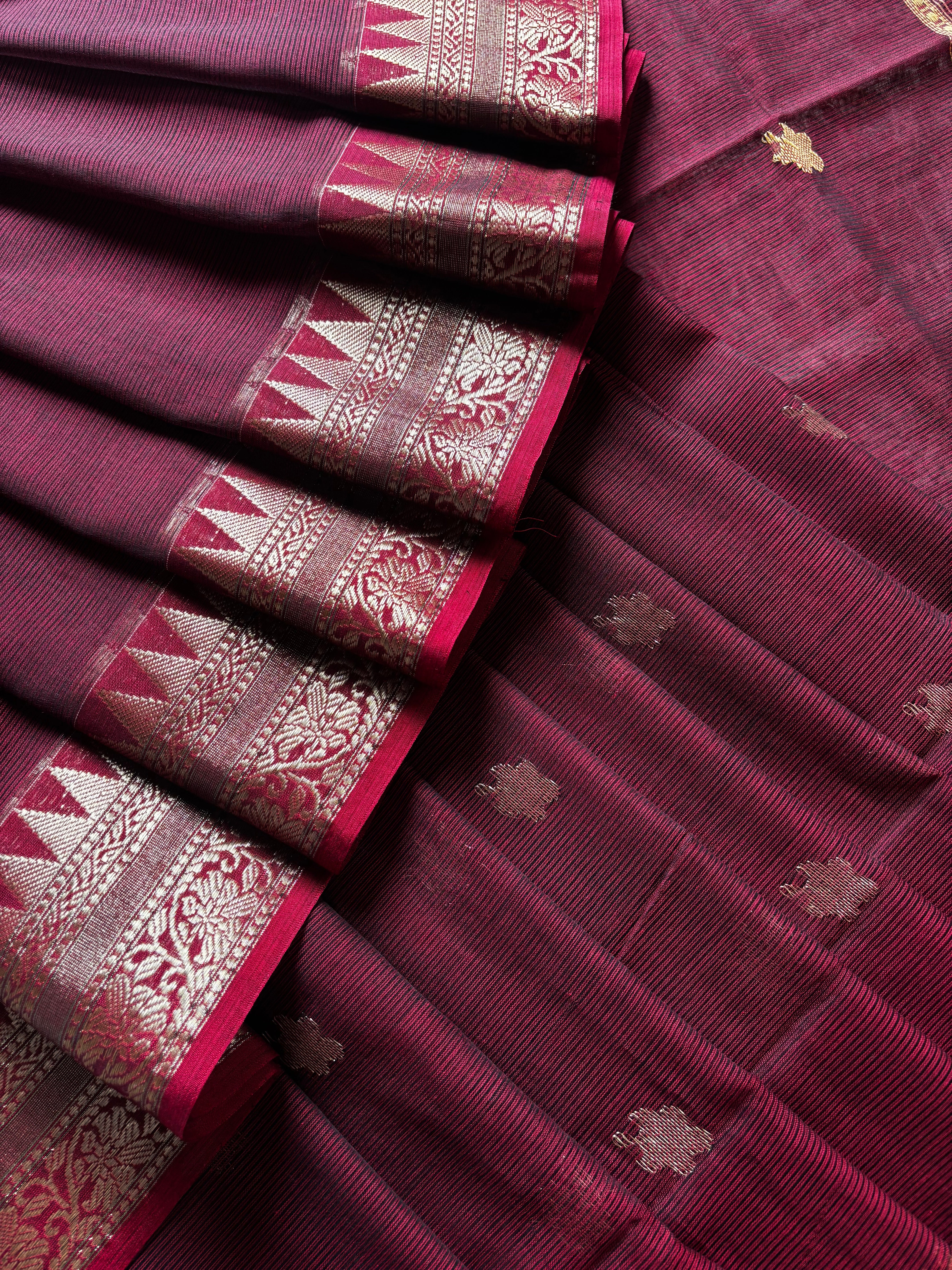 Handwoven Maroon Colour Phulia Cotton Saree