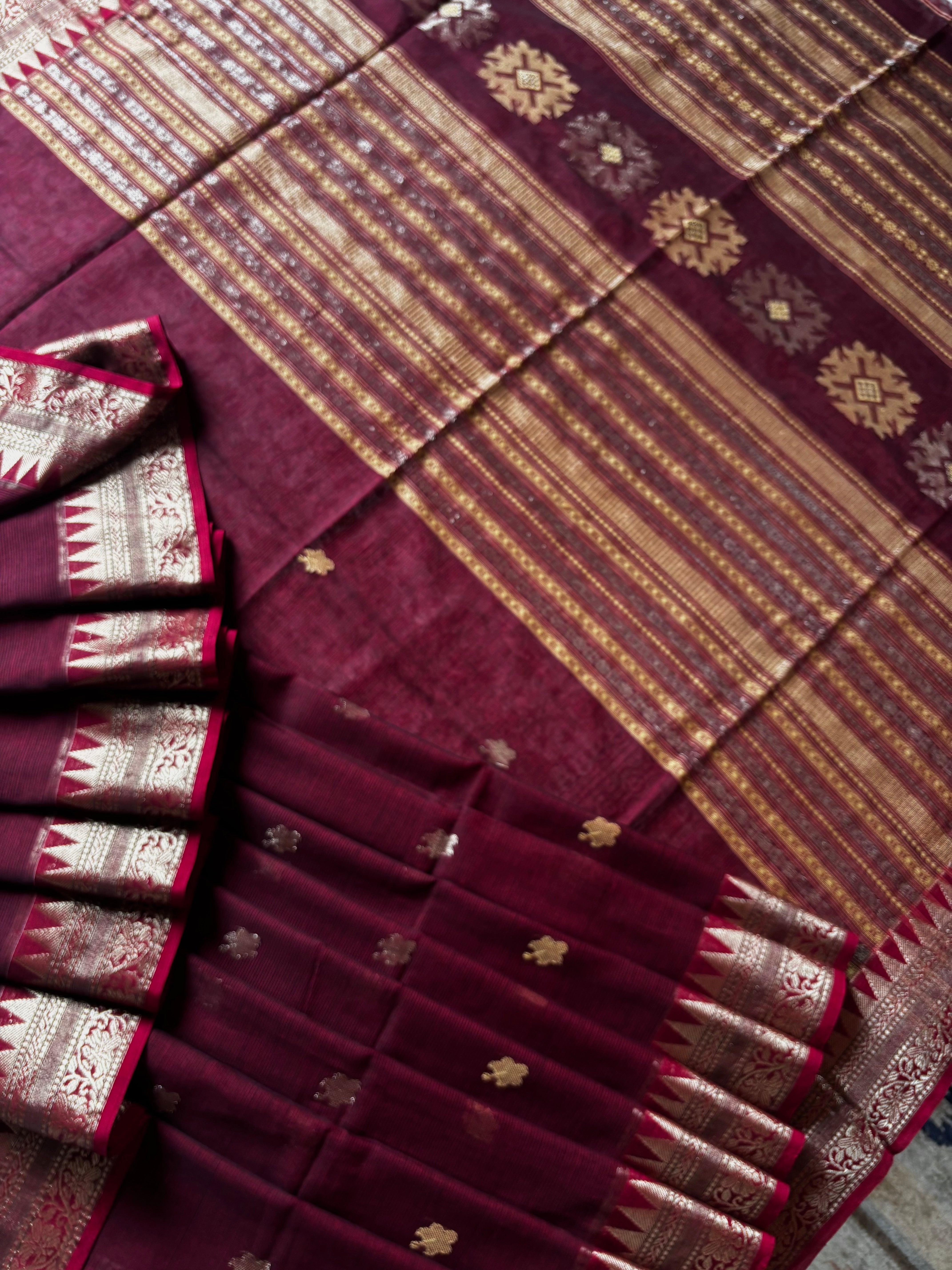 Handwoven Maroon Colour Phulia Cotton Saree