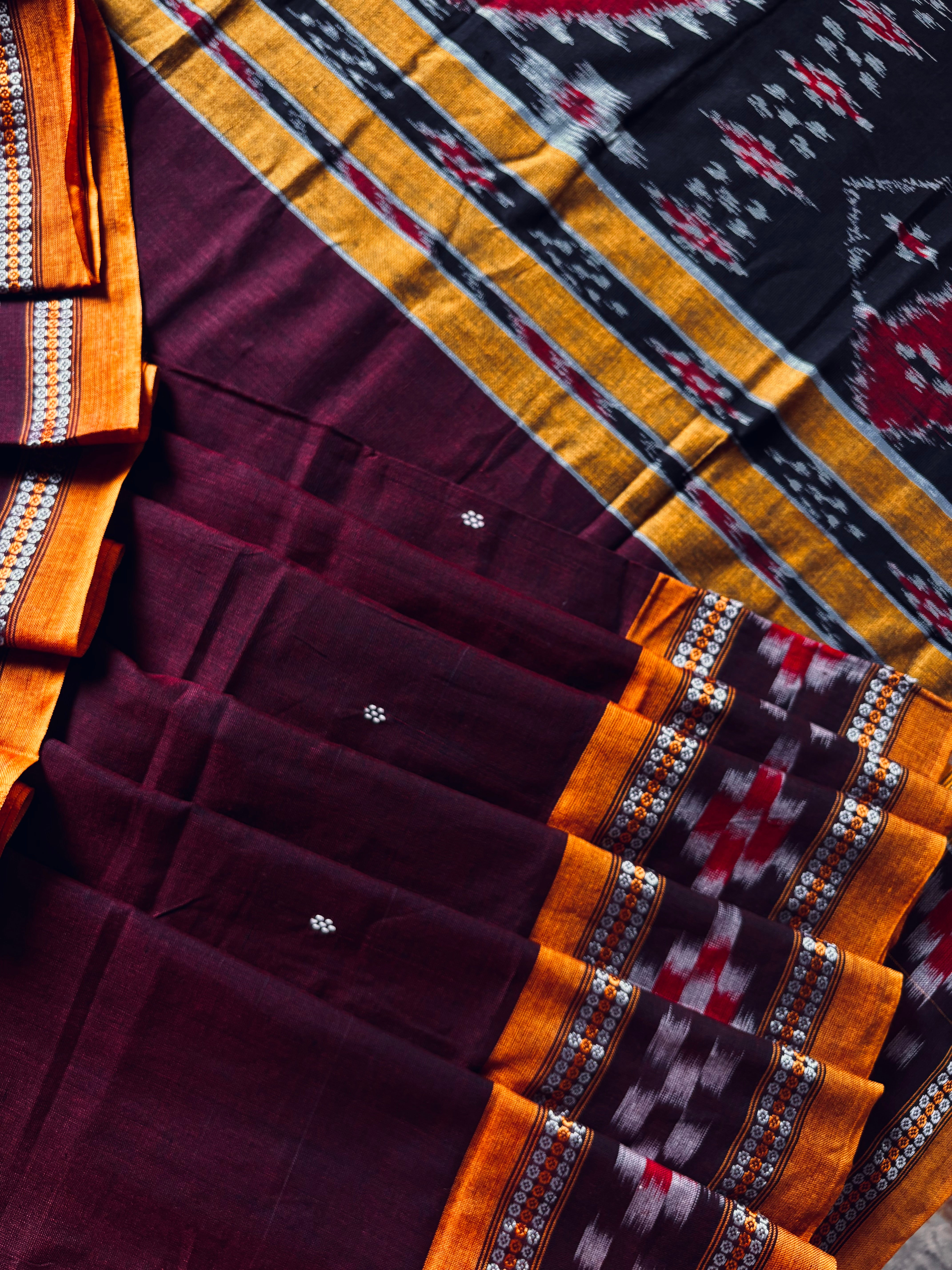 Handwoven Dark Brownish Wine Cotton Ikkat Saree
