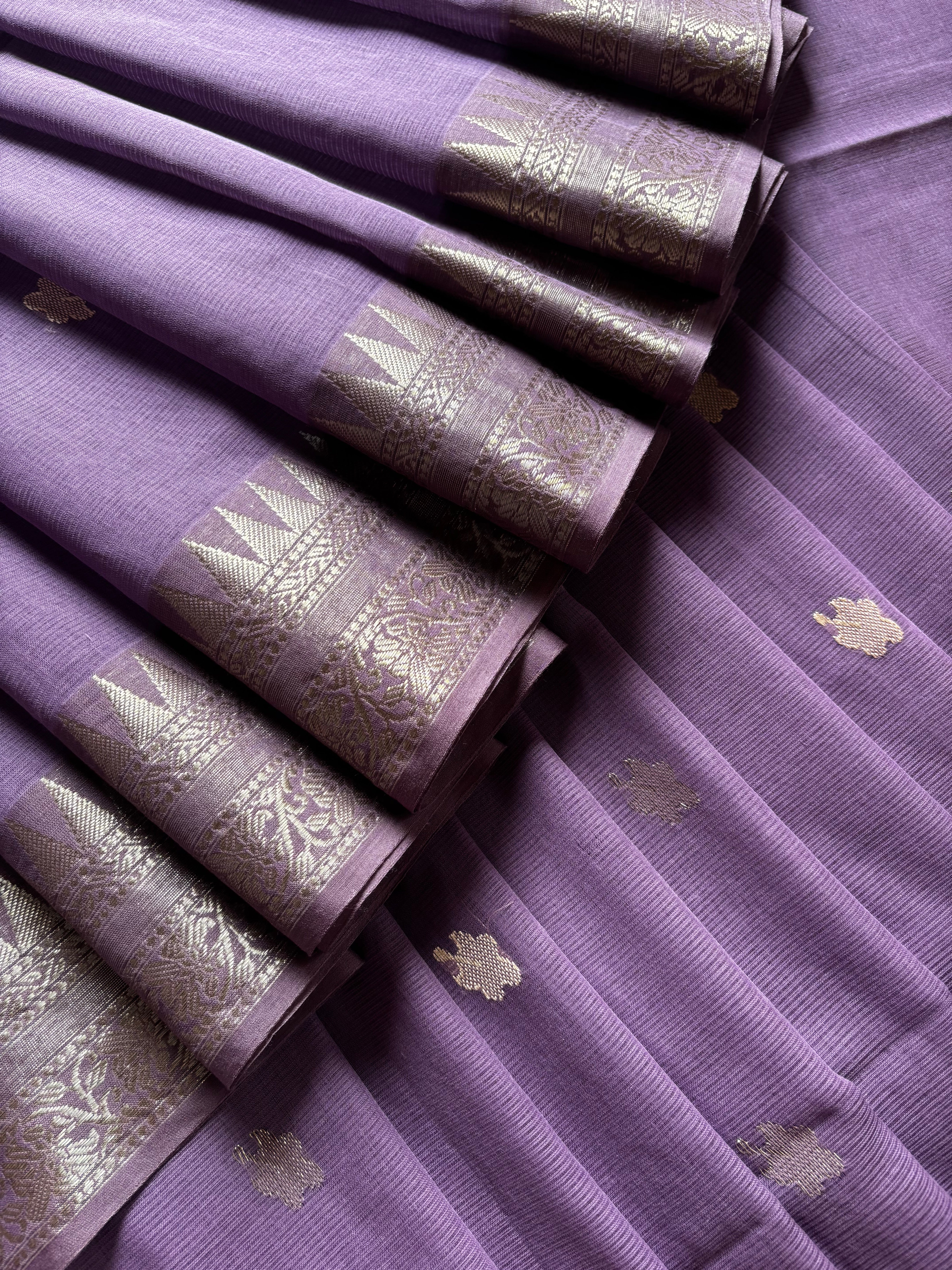 Handwoven Light Dusty Lavender Colour Phulia Cotton Saree
