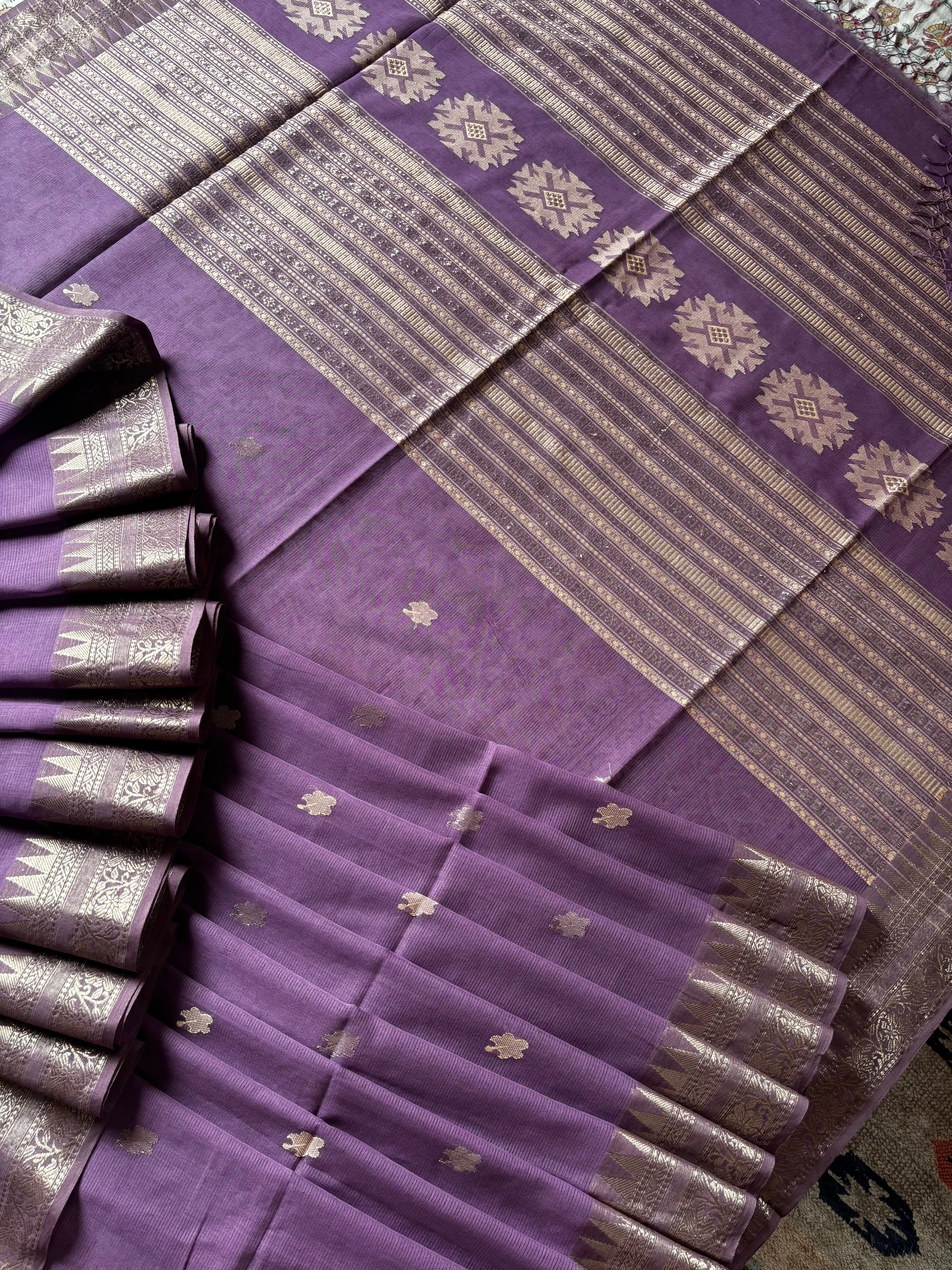 Handwoven Light Dusty Lavender Colour Phulia Cotton Saree