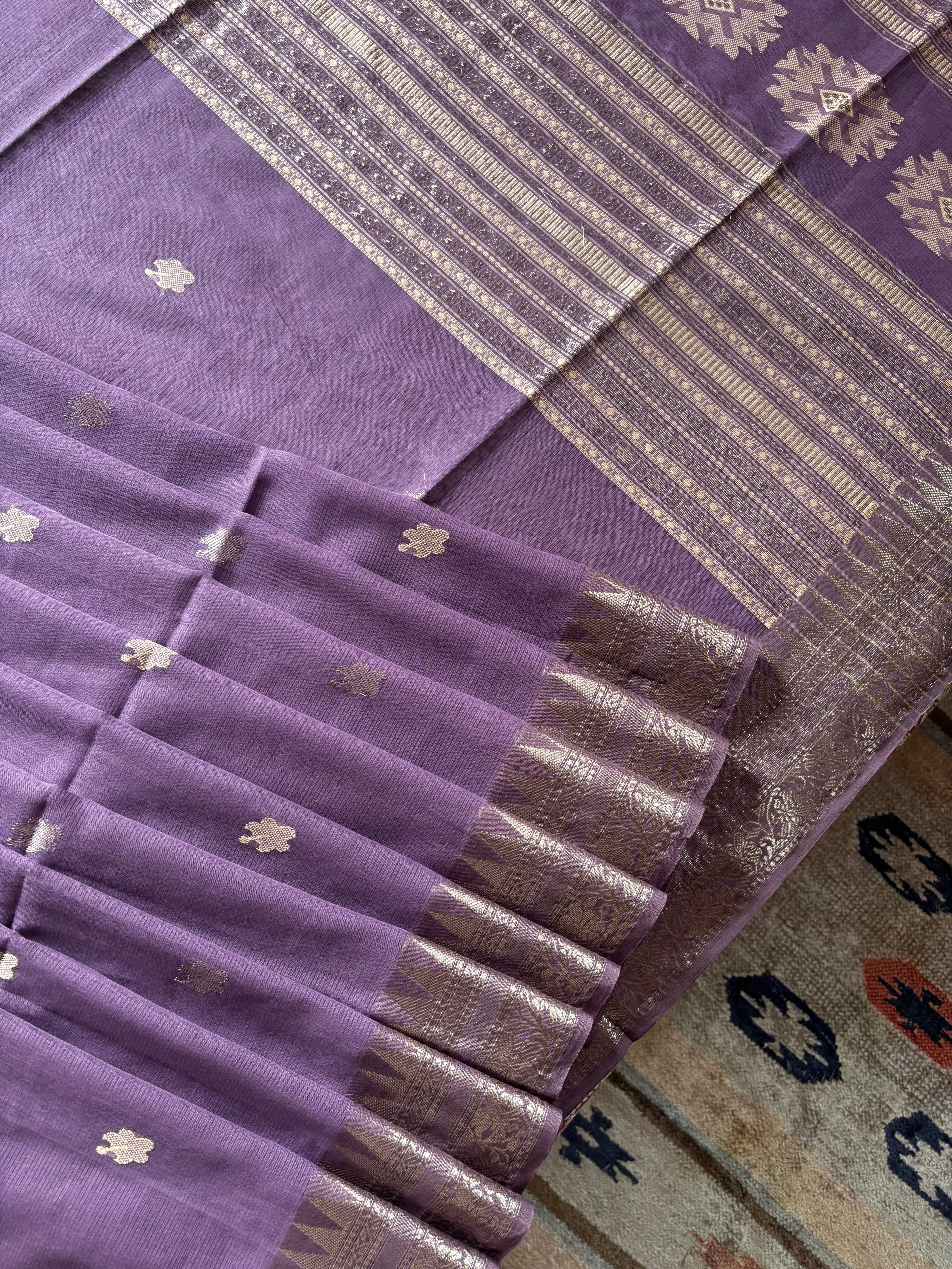Handwoven Light Dusty Lavender Colour Phulia Cotton Saree