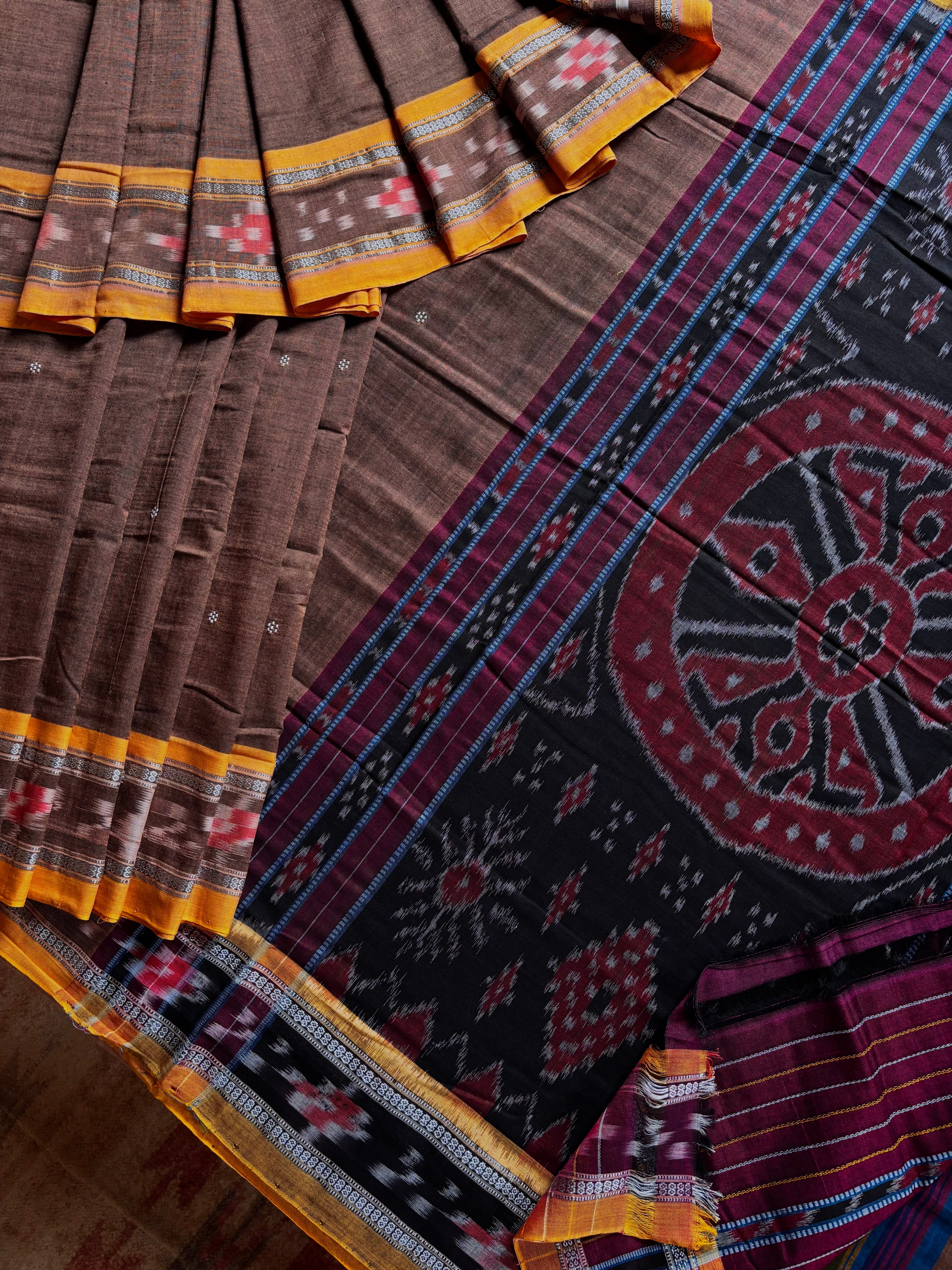 Handwoven Cinnamon Colour Cotton Ikkat Saree