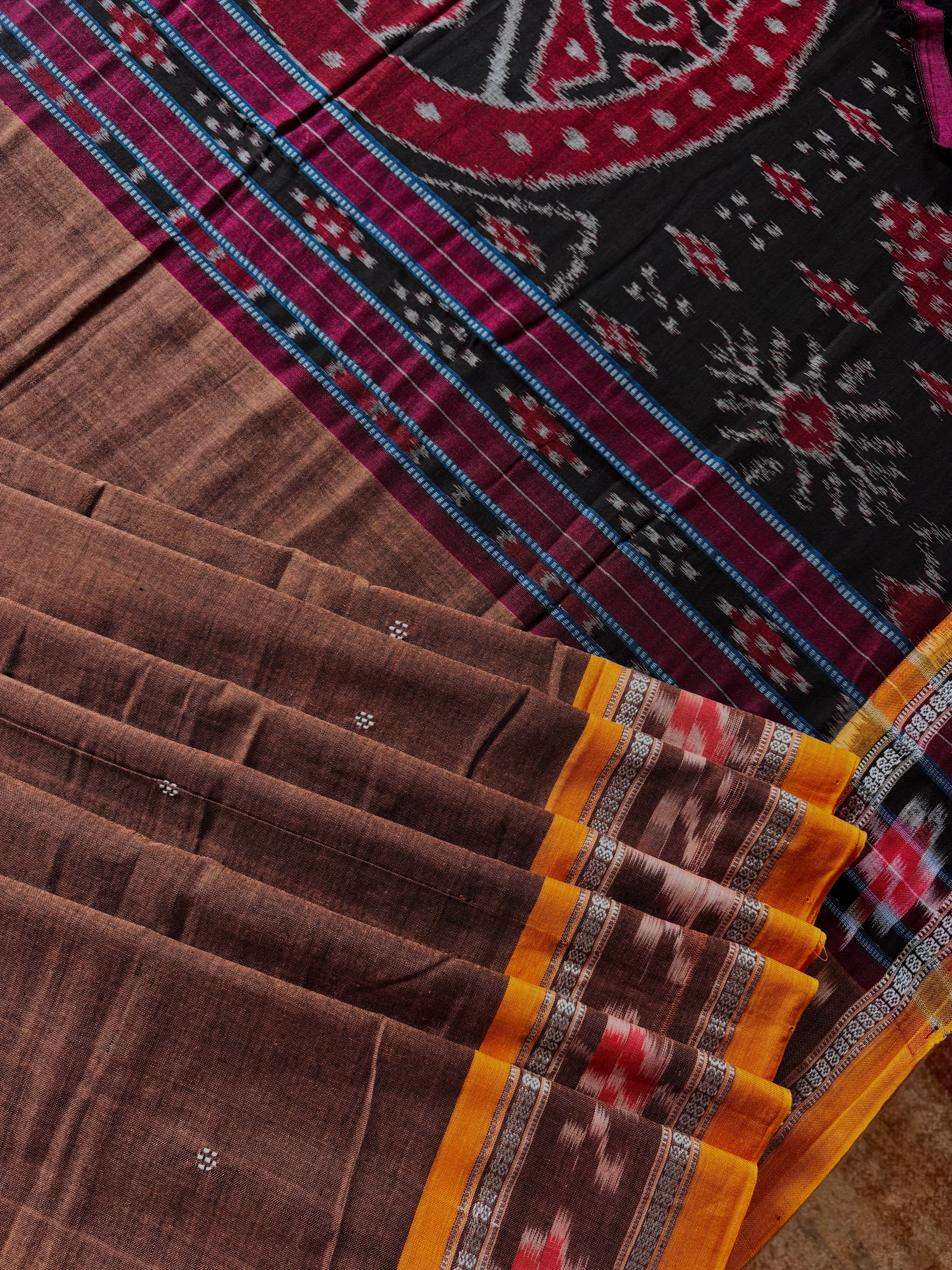 Handwoven Cinnamon Colour Cotton Ikkat Saree