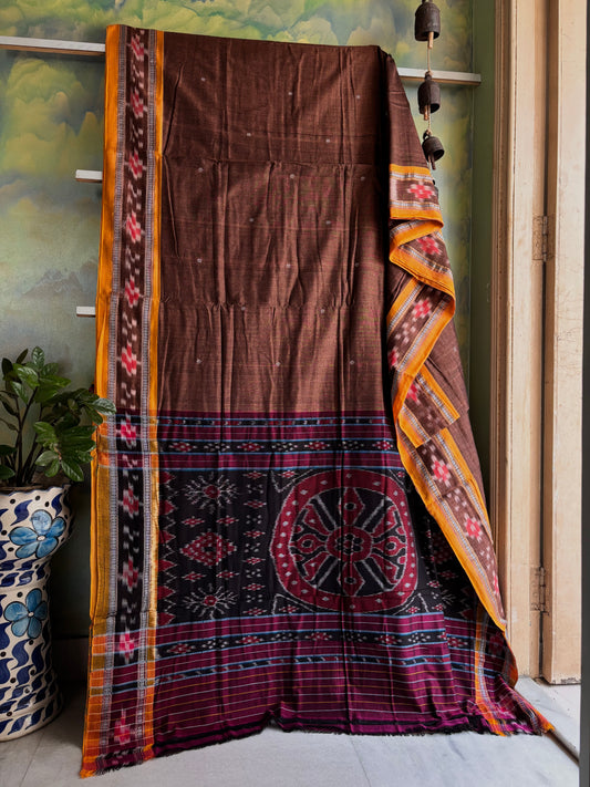 Handwoven Cinnamon Colour Cotton Ikkat Saree