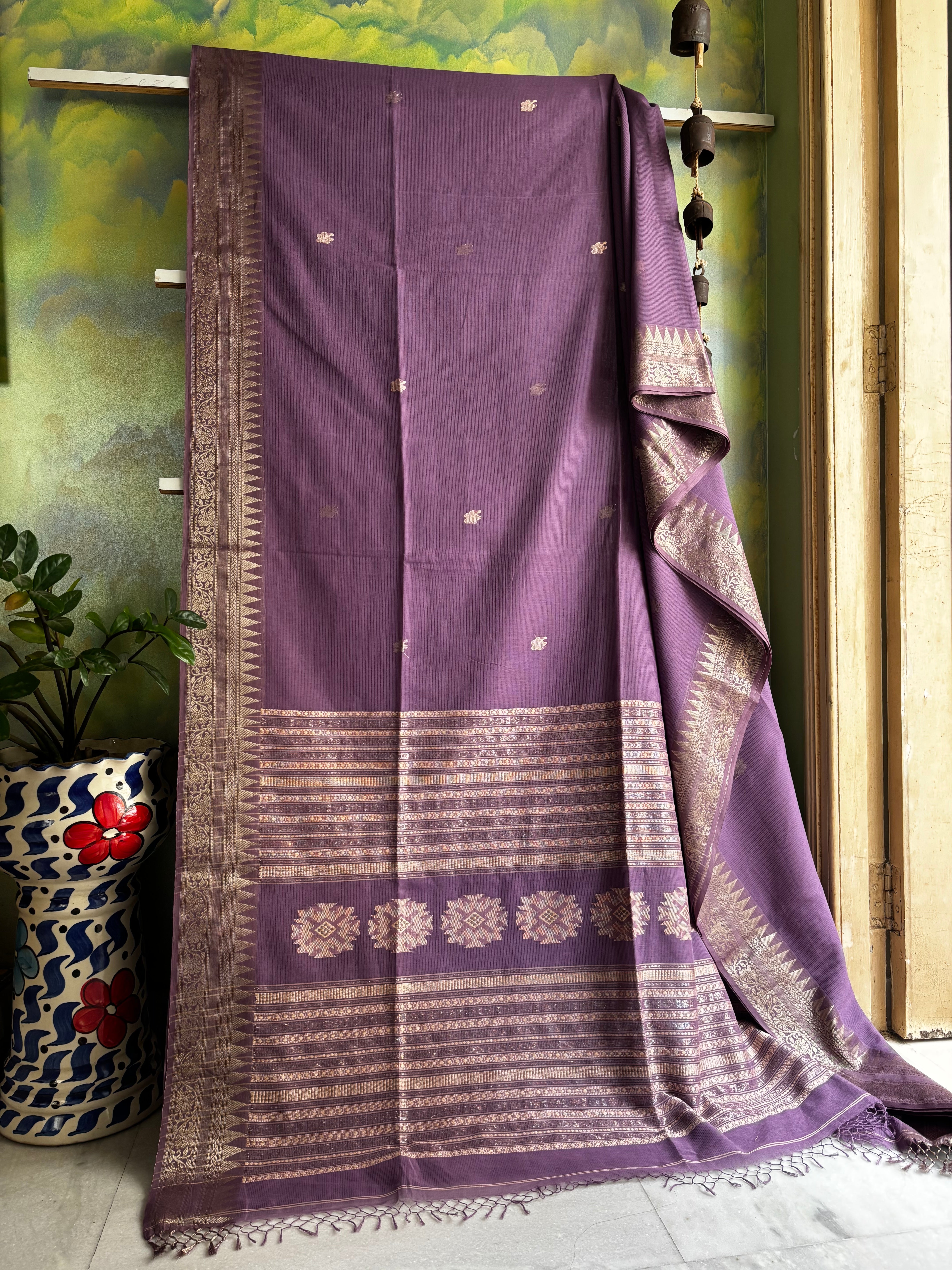 Handwoven Light Dusty Lavender Colour Phulia Cotton Saree