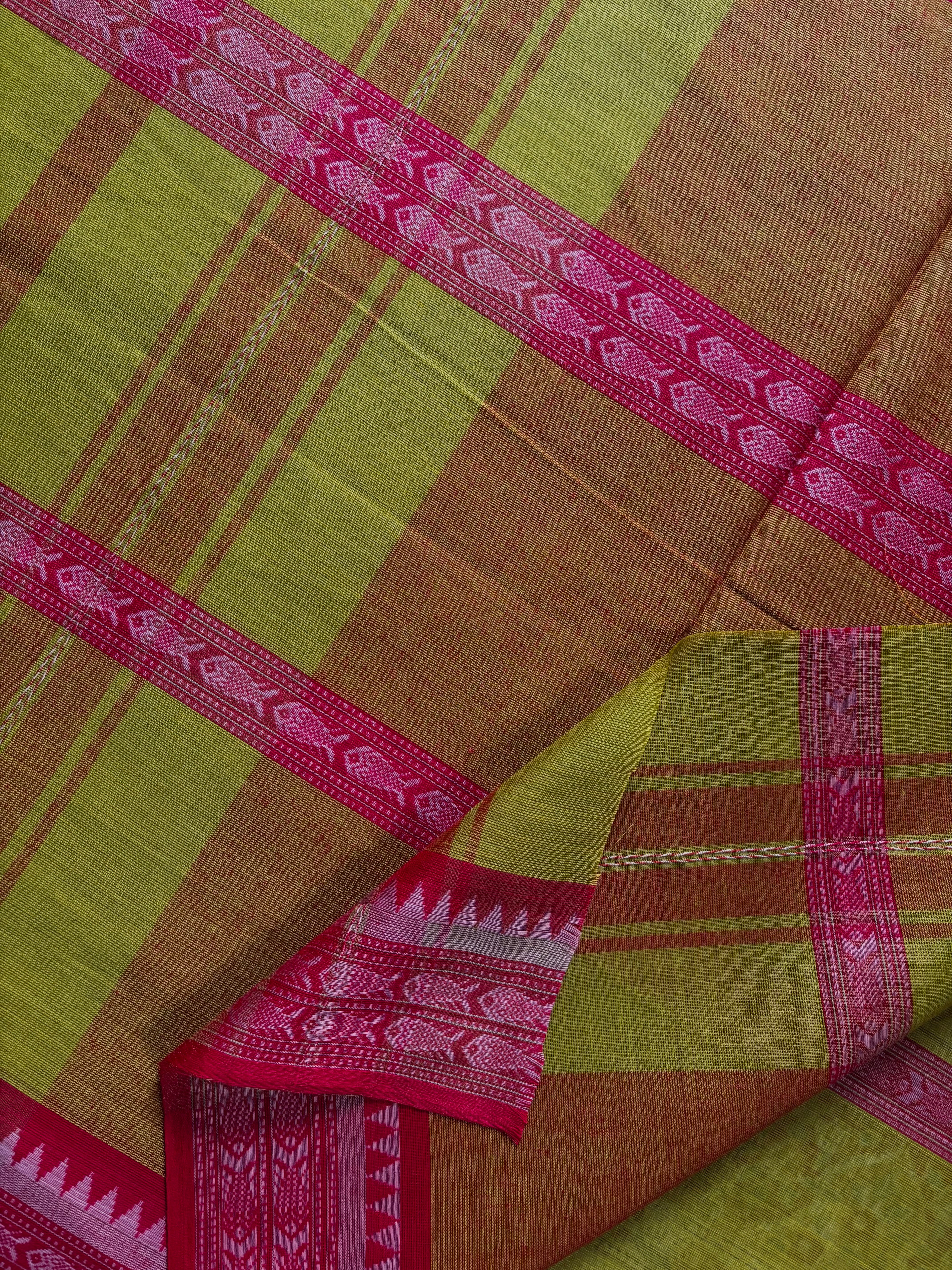 Handwoven Lime Green Colour Dhonekhali Cotton Saree