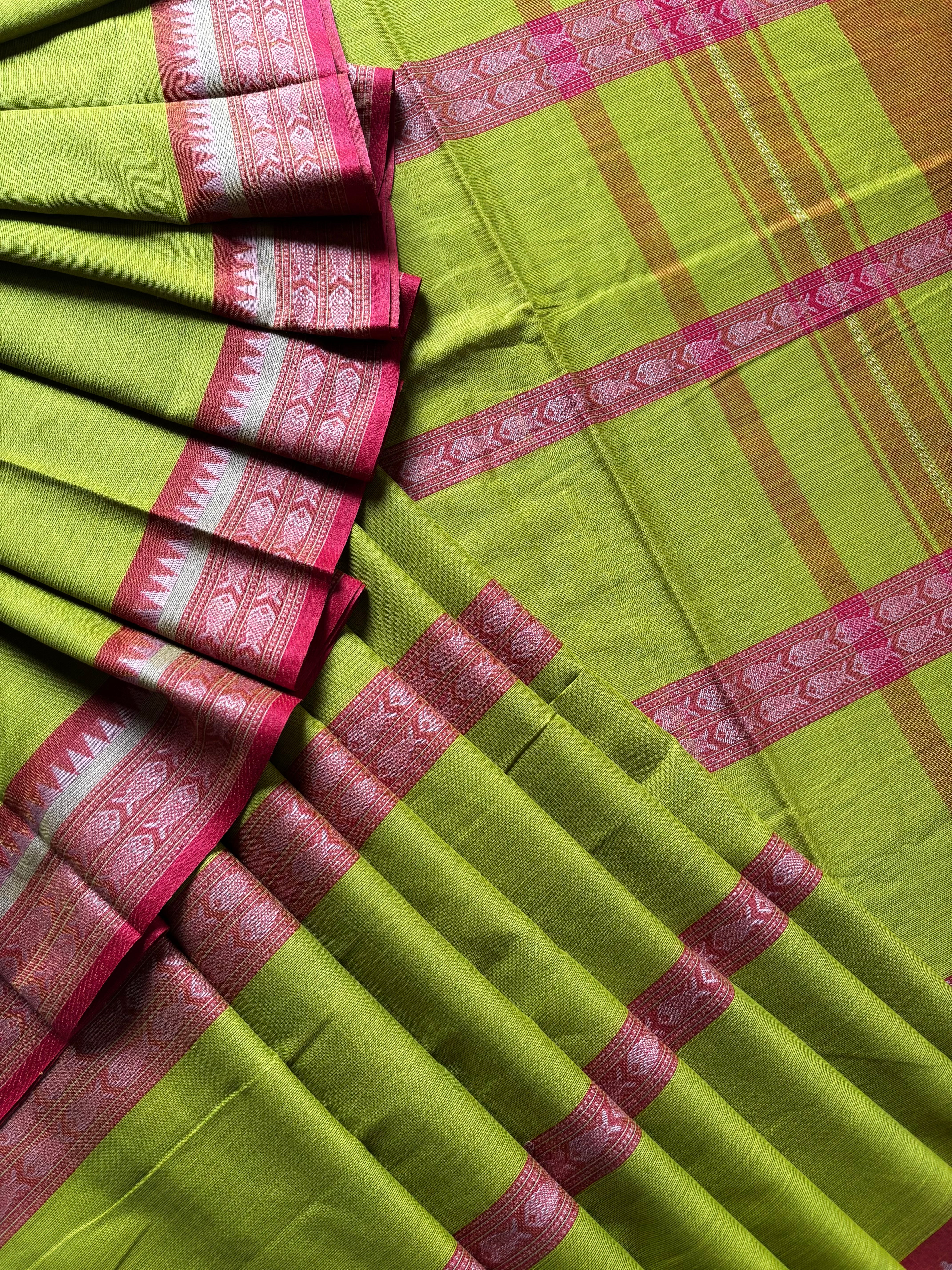 Handwoven Lime Green Colour Dhonekhali Cotton Saree