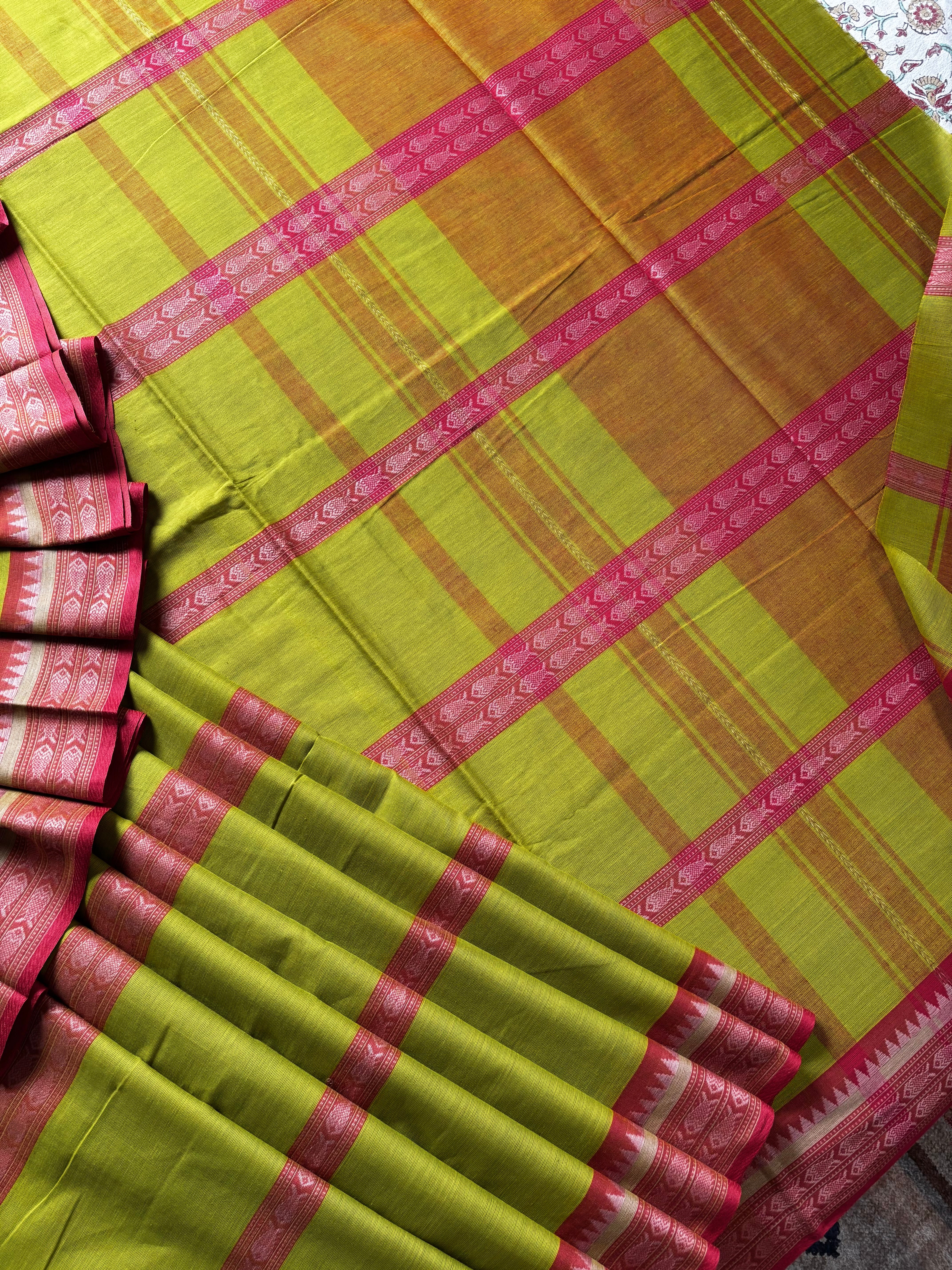 Handwoven Lime Green Colour Dhonekhali Cotton Saree