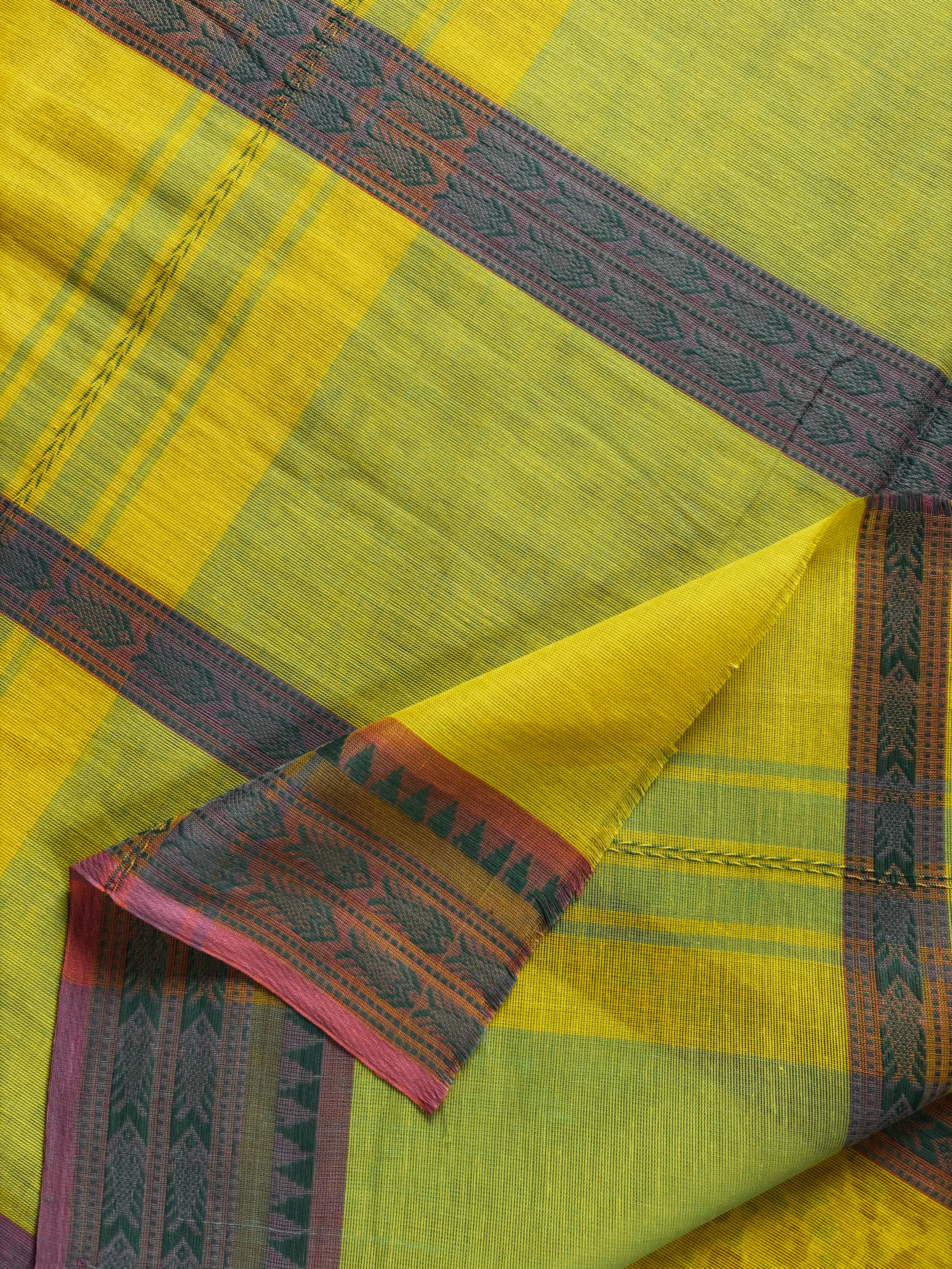 Handwoven Yellow Colour Dhonekhali Cotton Saree