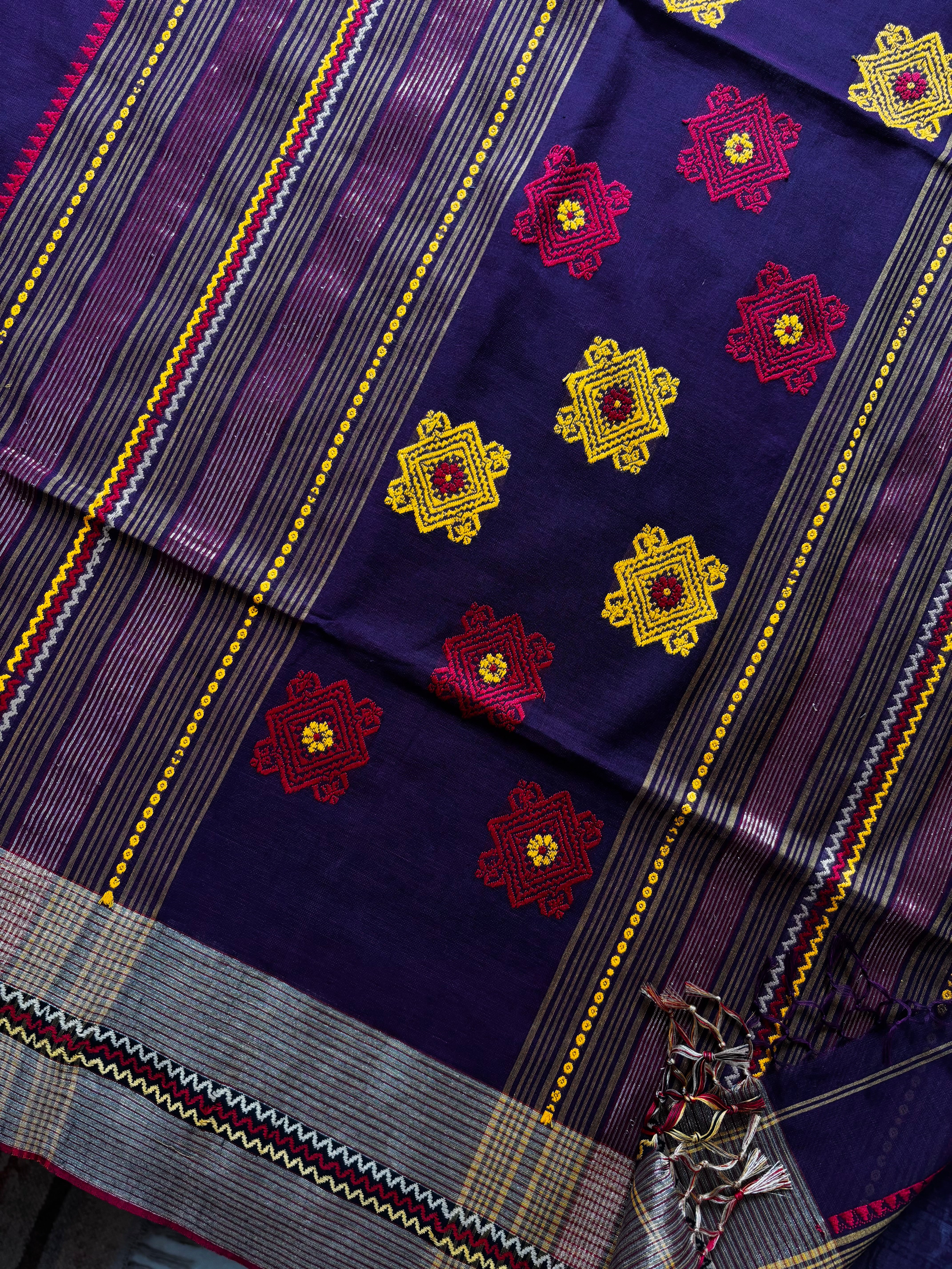 Handwoven Dark Purple Colour Phulia Cotton Saree