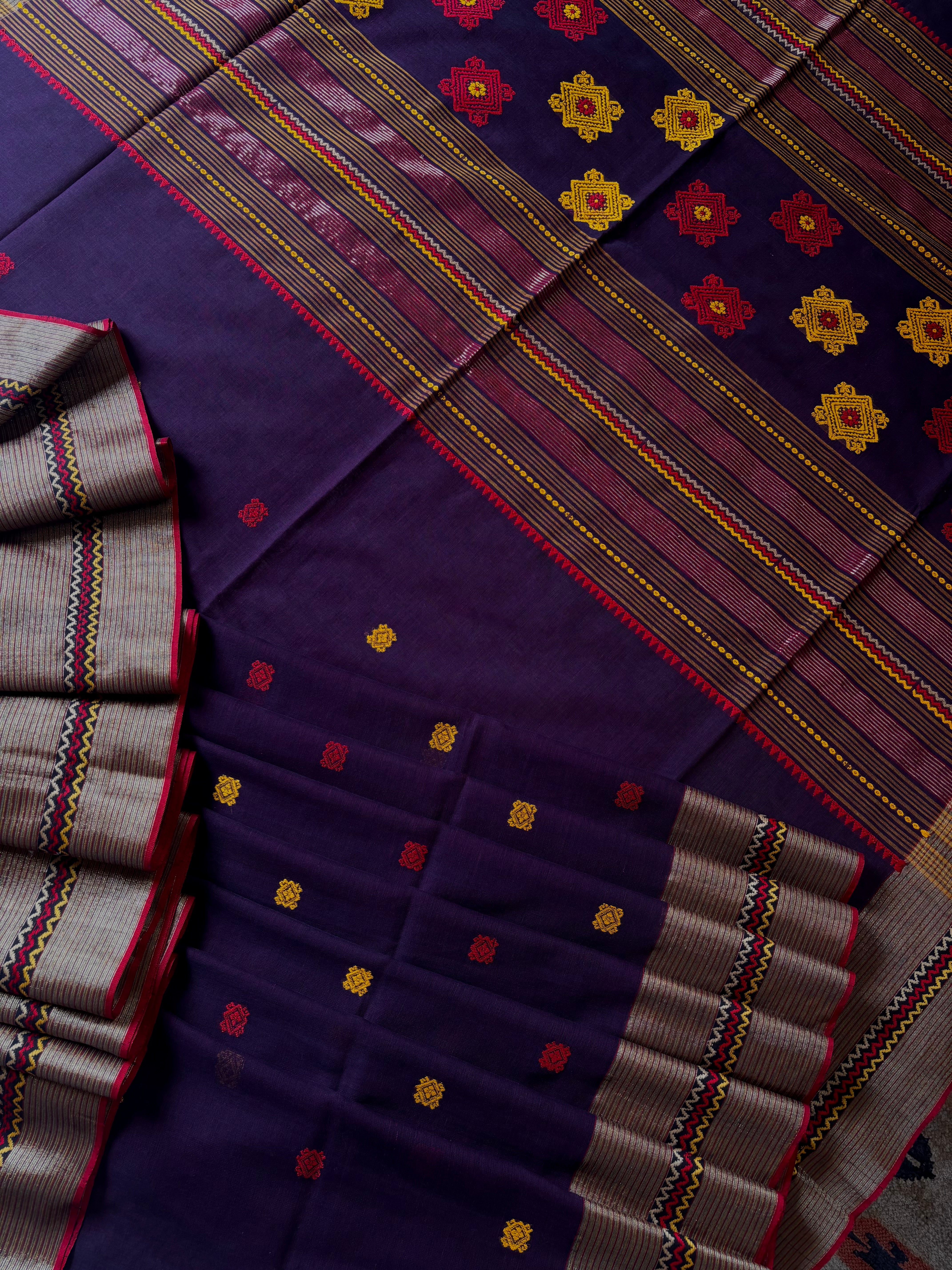 Handwoven Dark Purple Colour Phulia Cotton Saree
