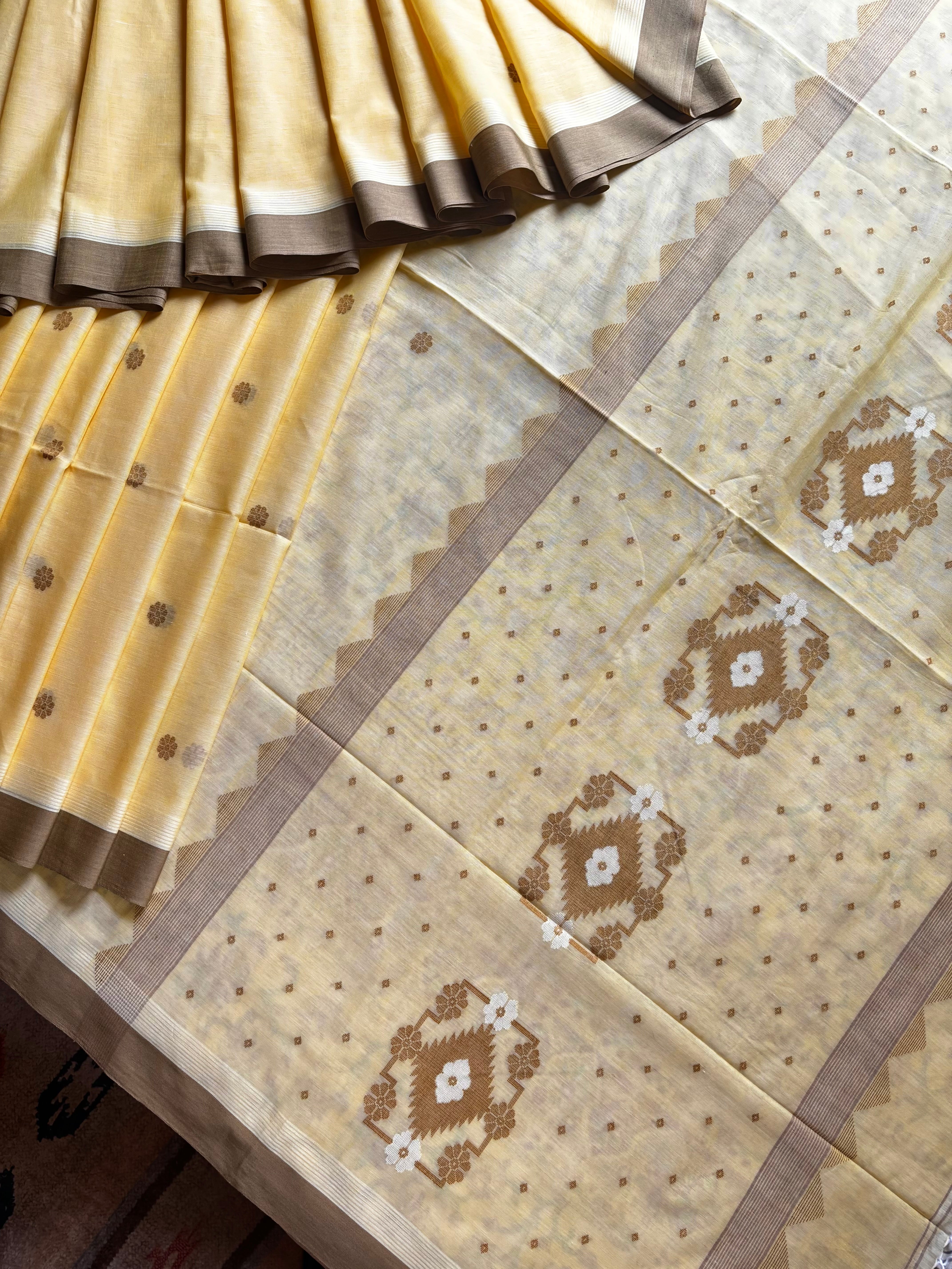 Handwoven Light Butterscotch Colour Cotton Jamdani Saree