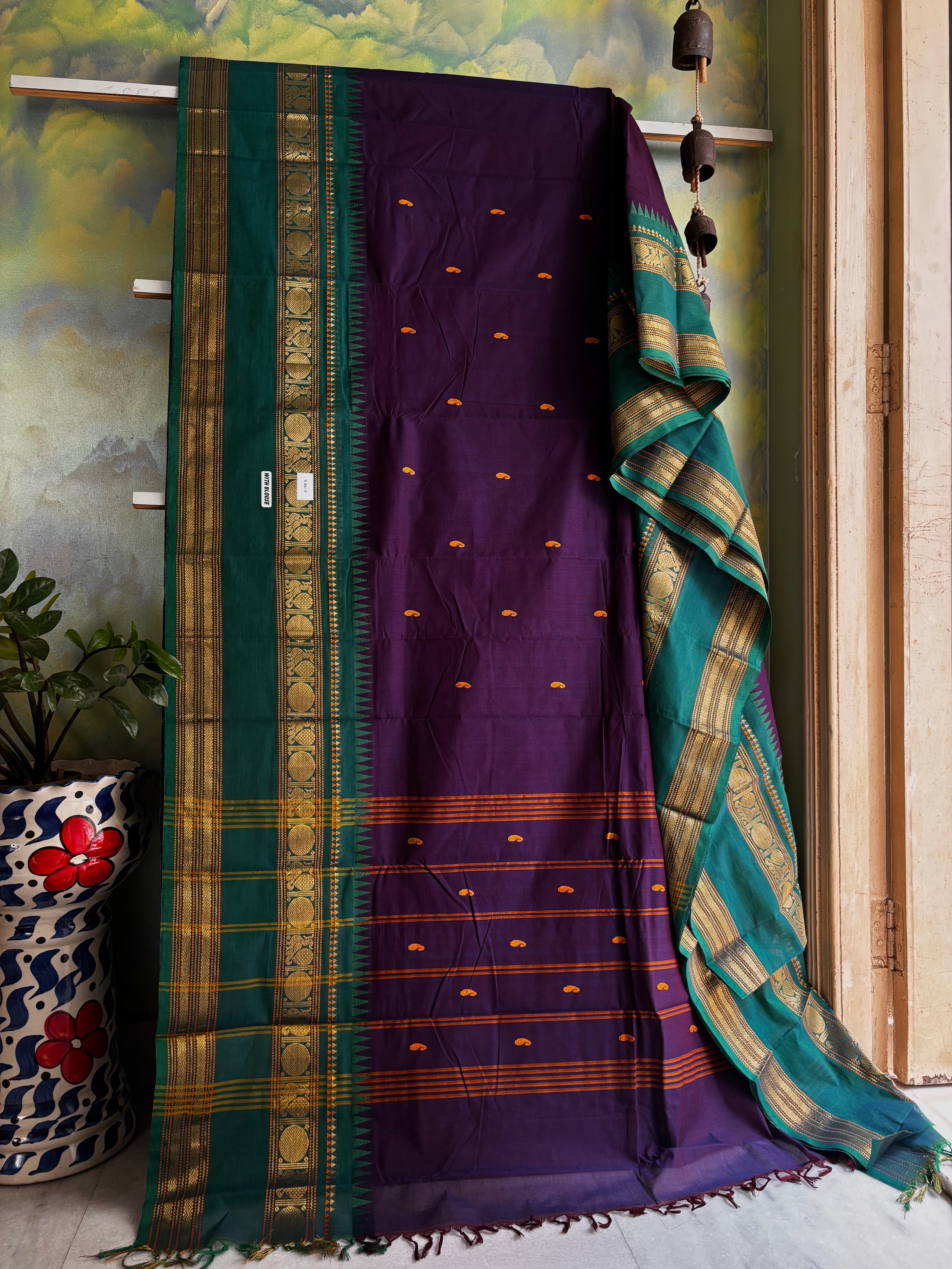 Dark Purple Colour Kanchipuram Cotton Saree