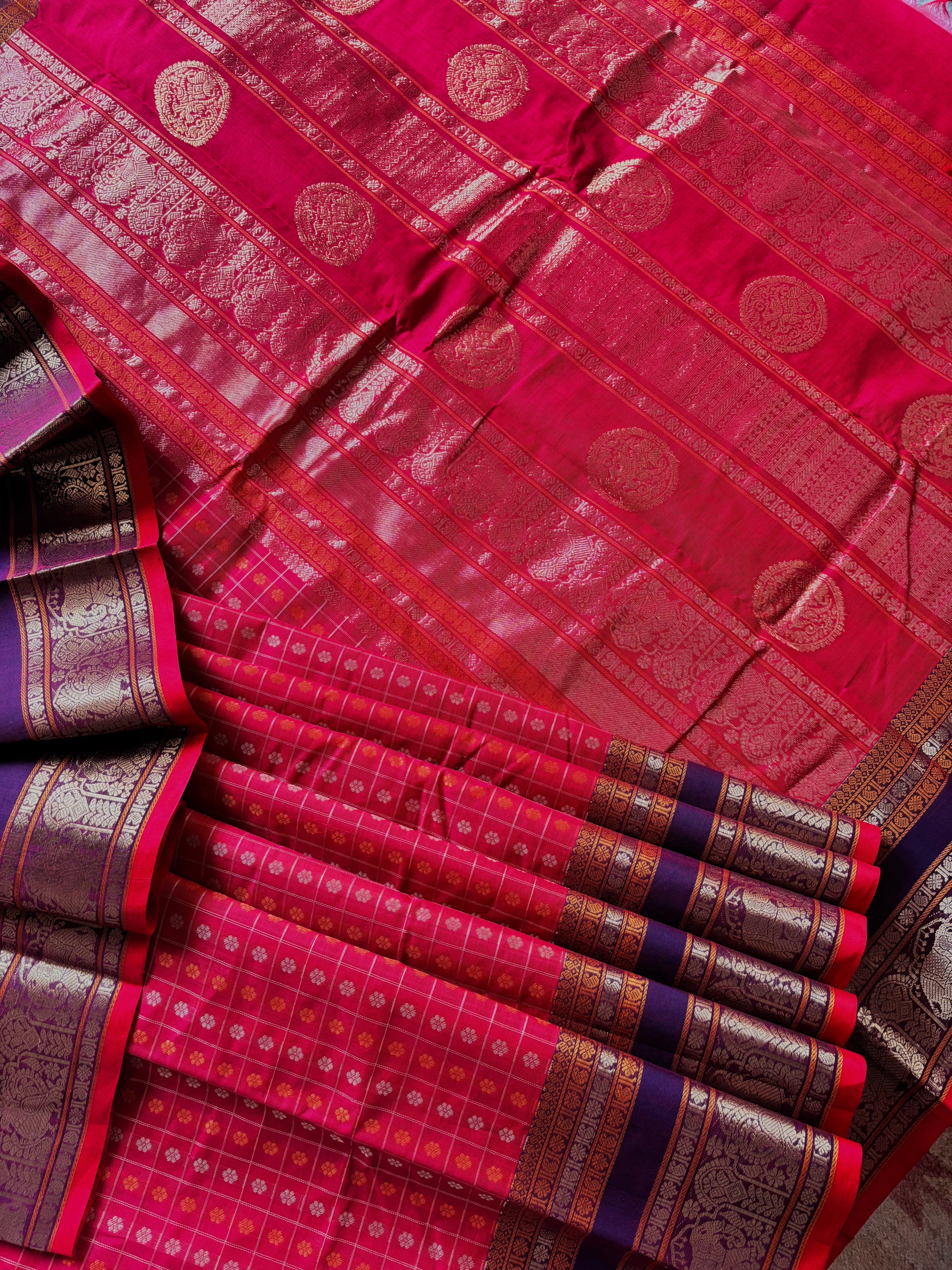 Handwoven Red Aayirum Butta Cotton Kanchipuram Saree