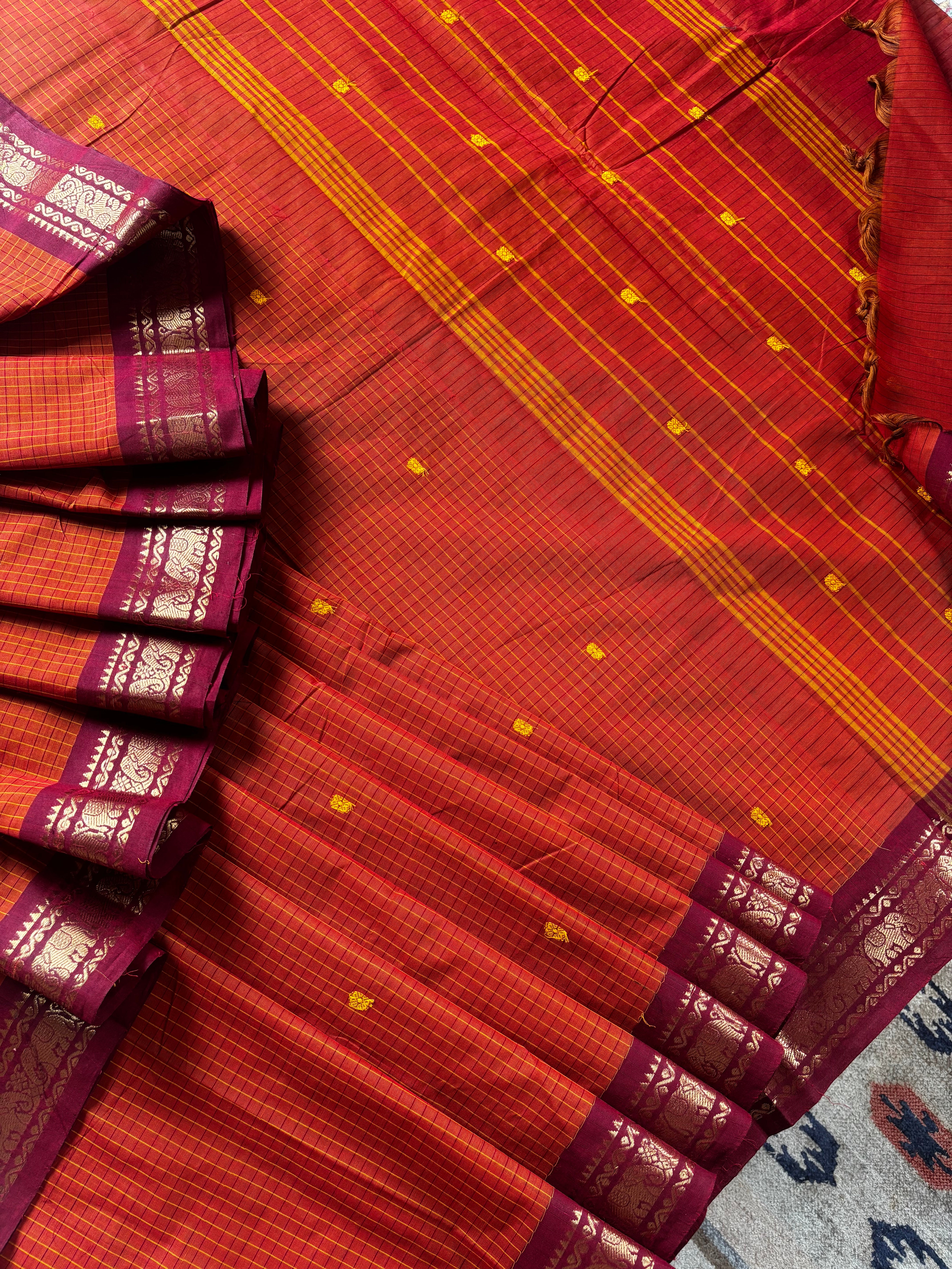 Rusty Orange Cotton Kanchipuram Saree