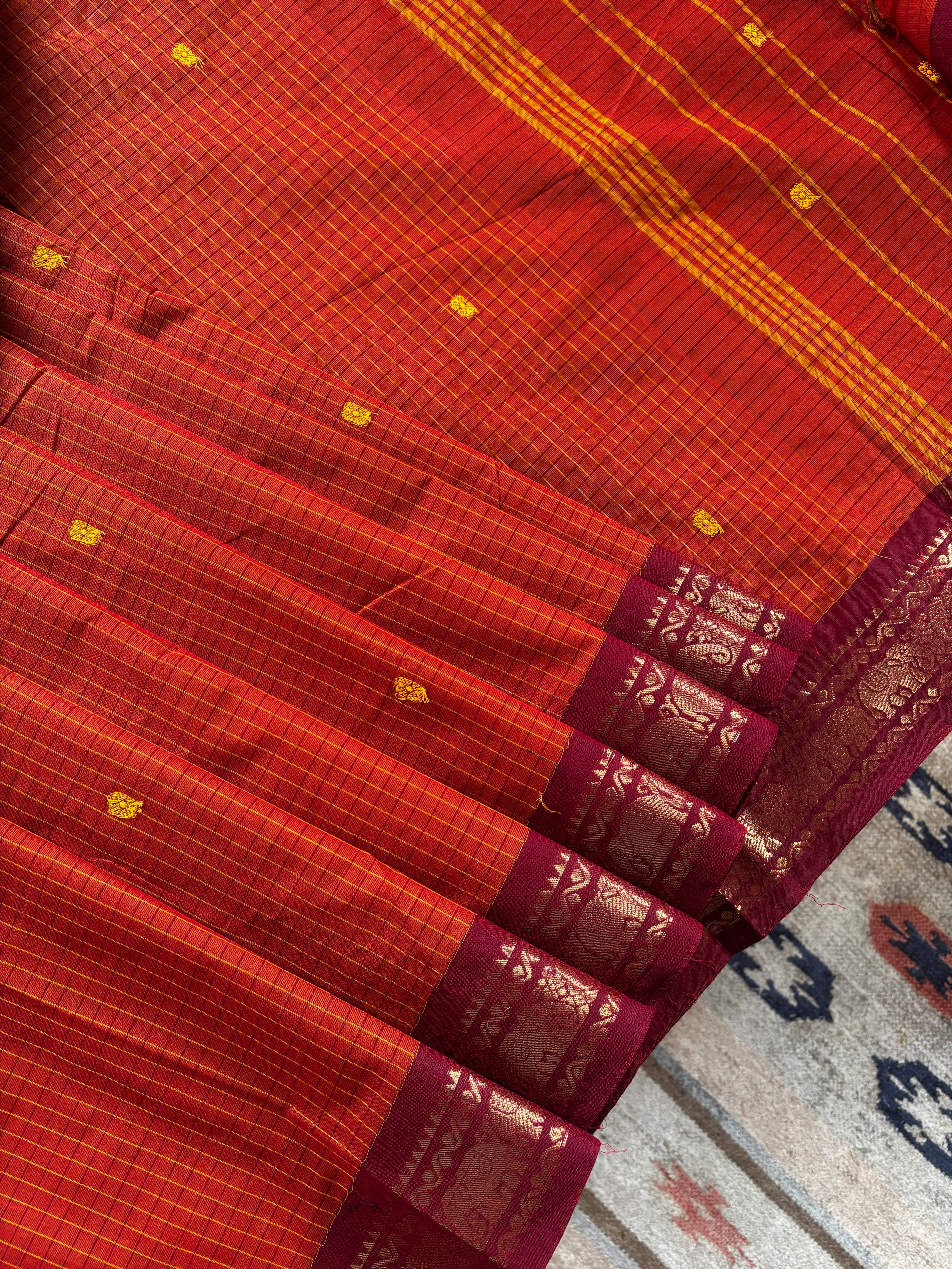 Rusty Orange Cotton Kanchipuram Saree