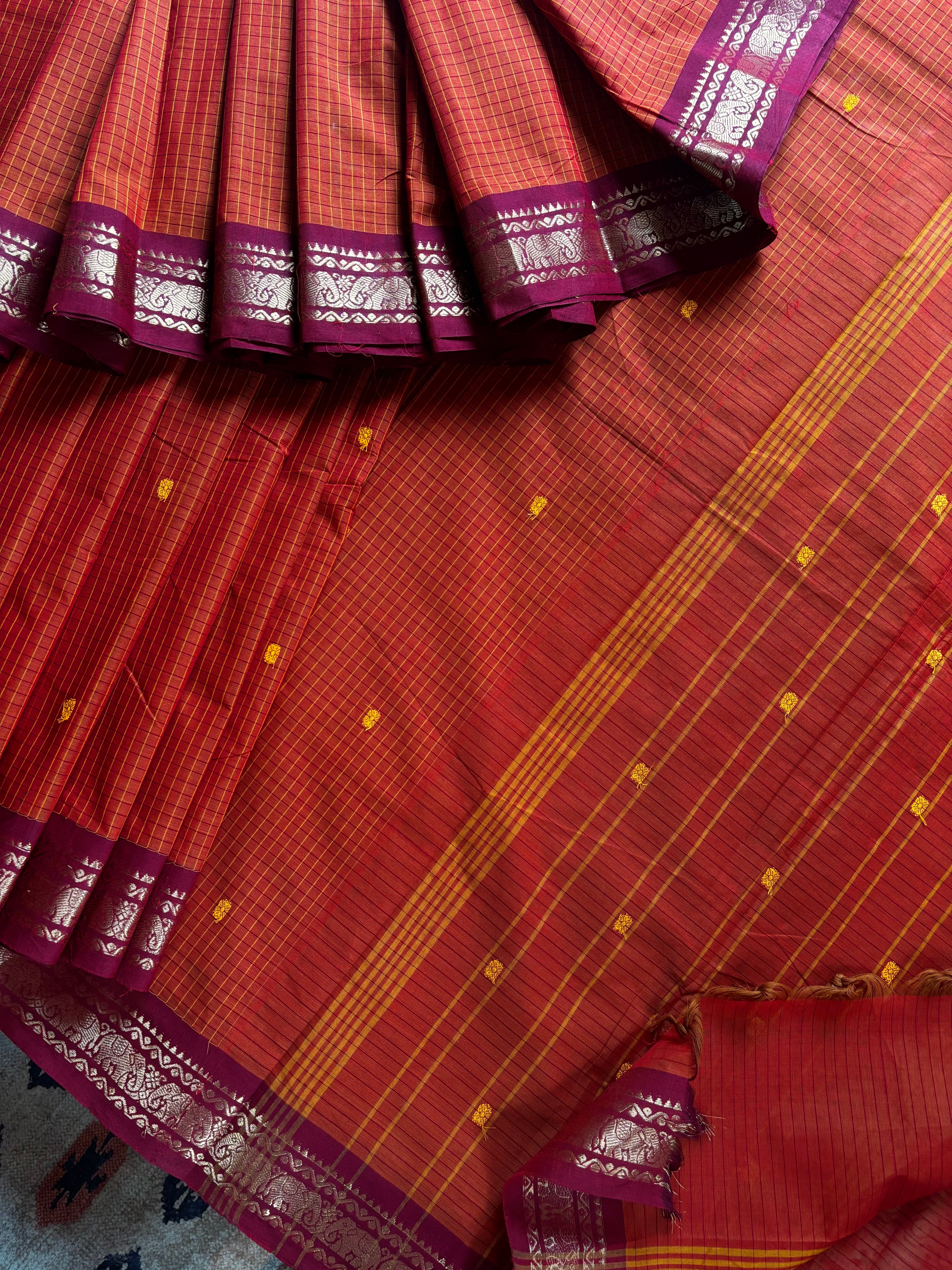 Rusty Orange Cotton Kanchipuram Saree
