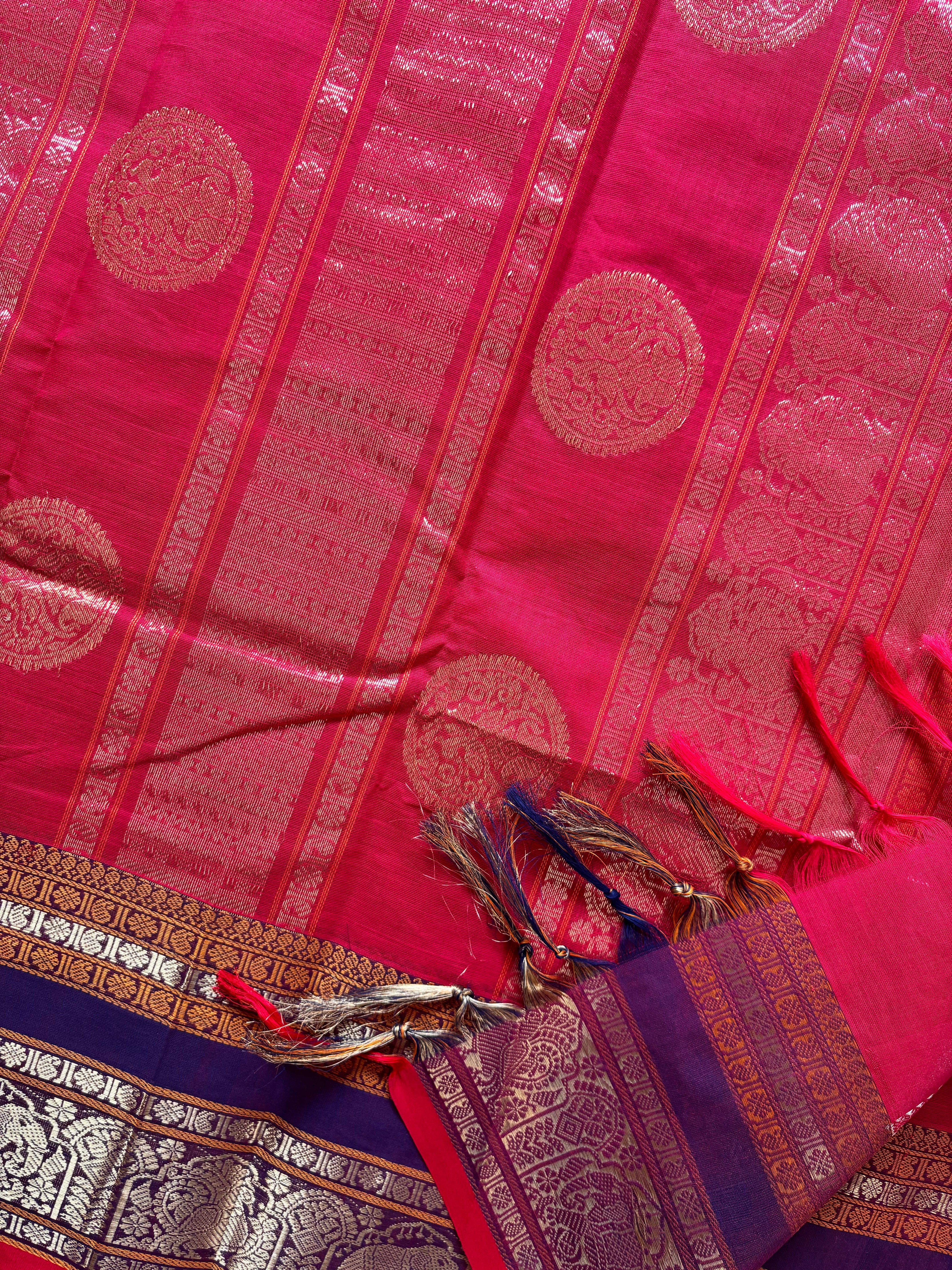 Handwoven Red Aayirum Butta Cotton Kanchipuram Saree