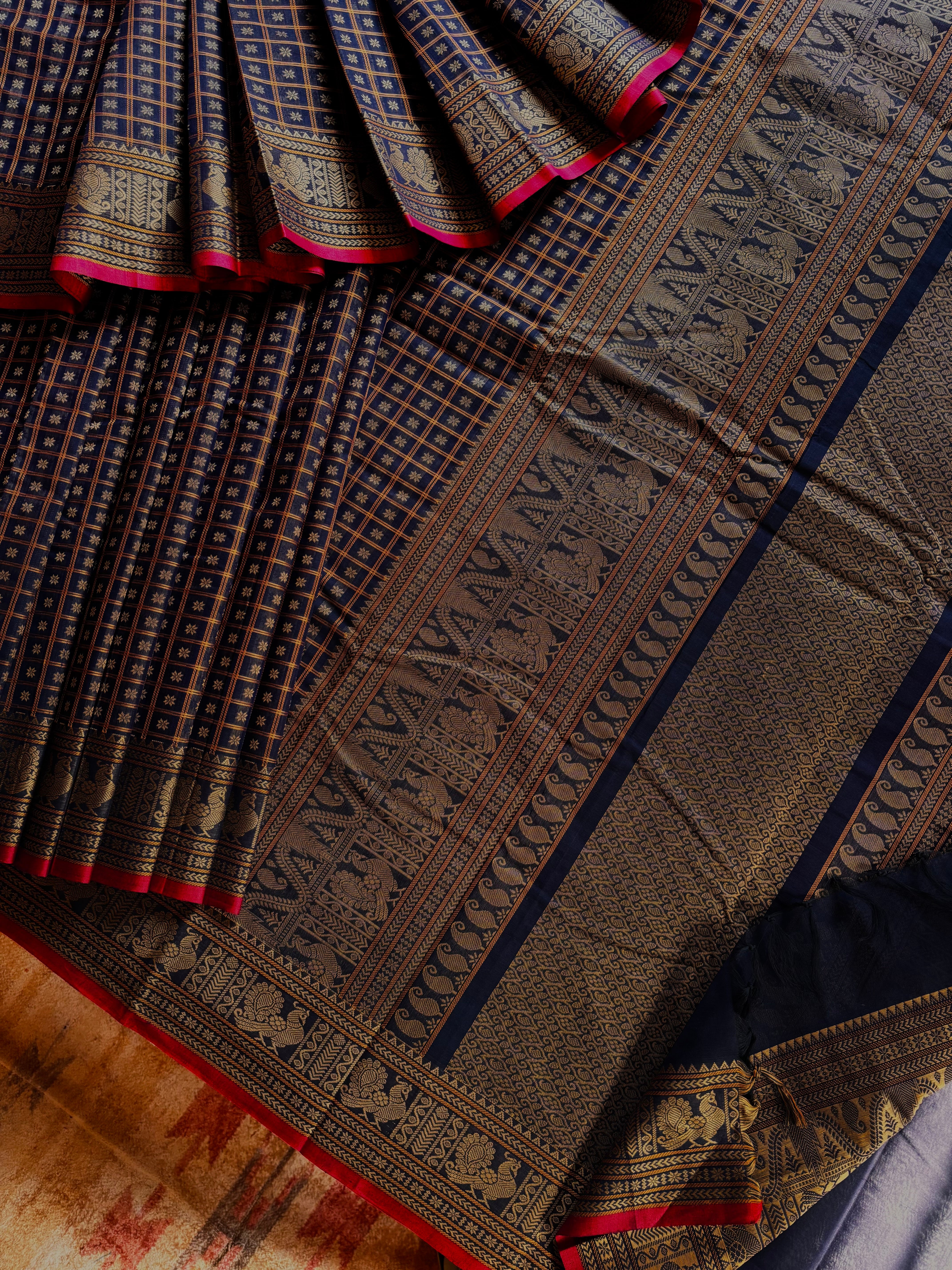 Handwoven Black Aayirum Butta Cotton Kanchipuram Saree