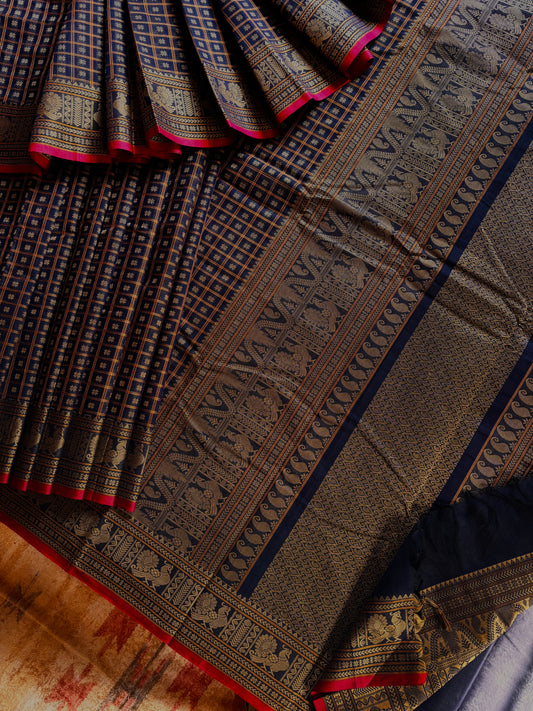 Handwoven Black Aayirum Butta Cotton Kanchipuram Saree