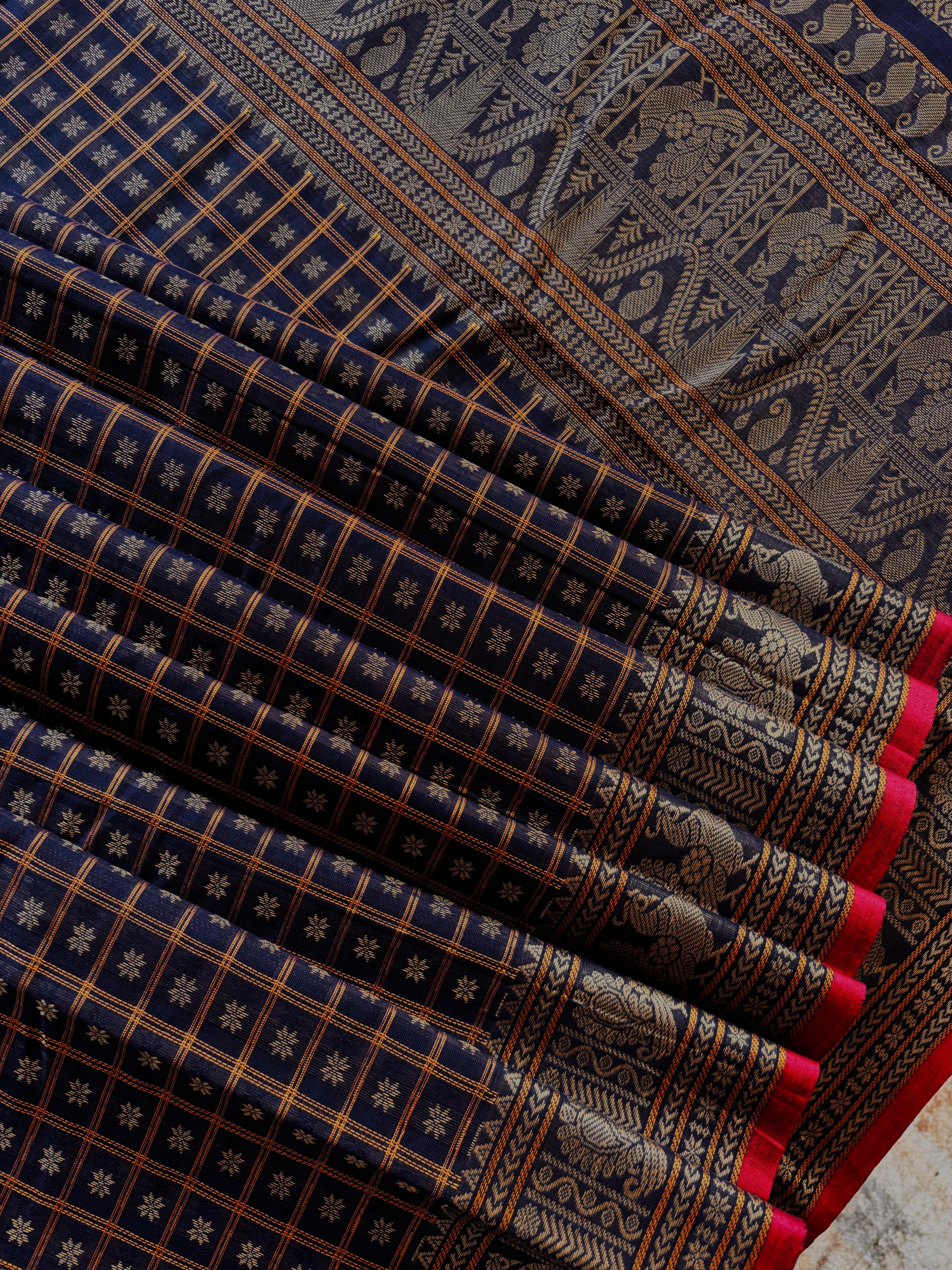 Handwoven Black Aayirum Butta Cotton Kanchipuram Saree