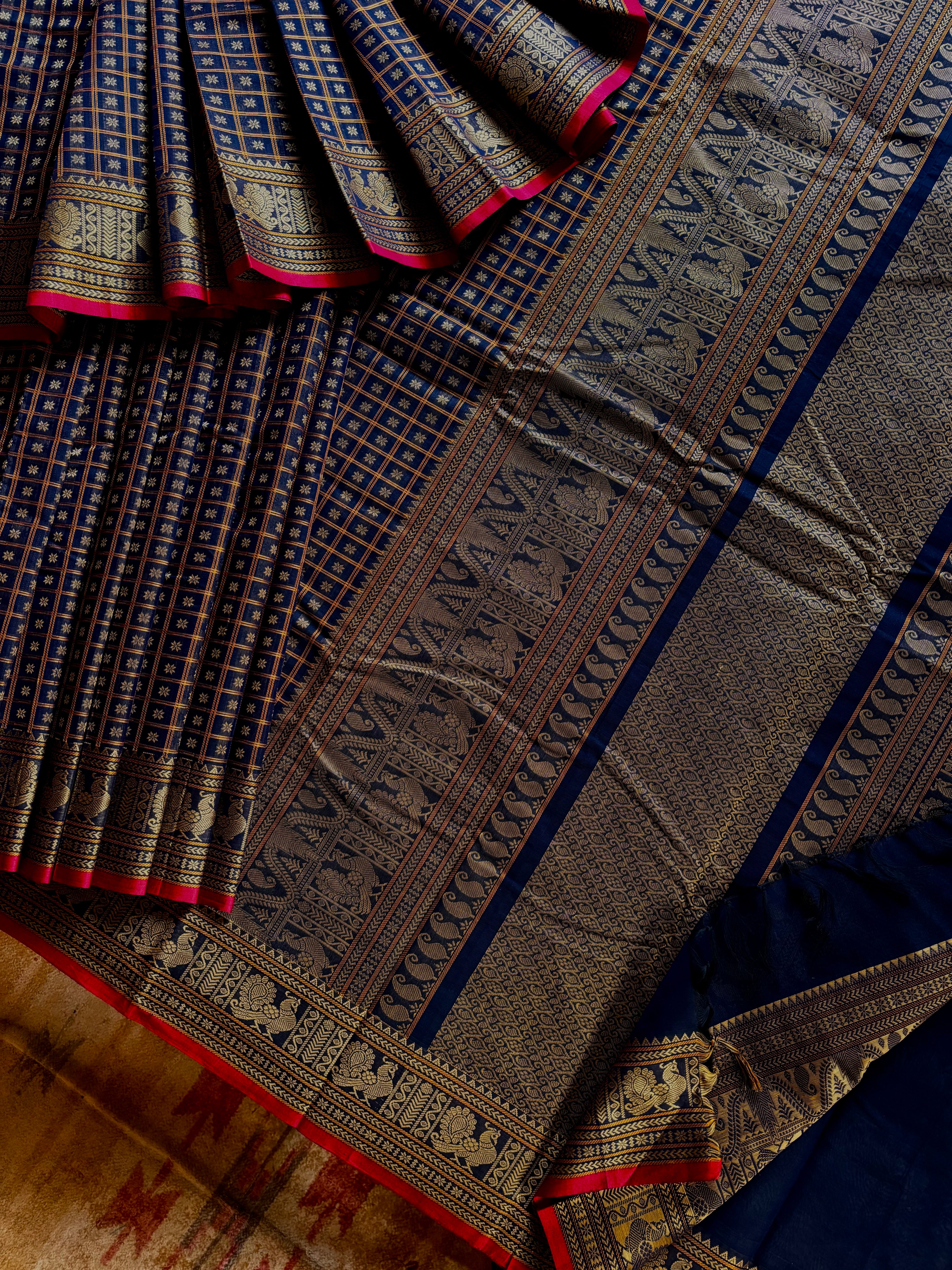 Handwoven Black Aayirum Butta Cotton Kanchipuram Saree